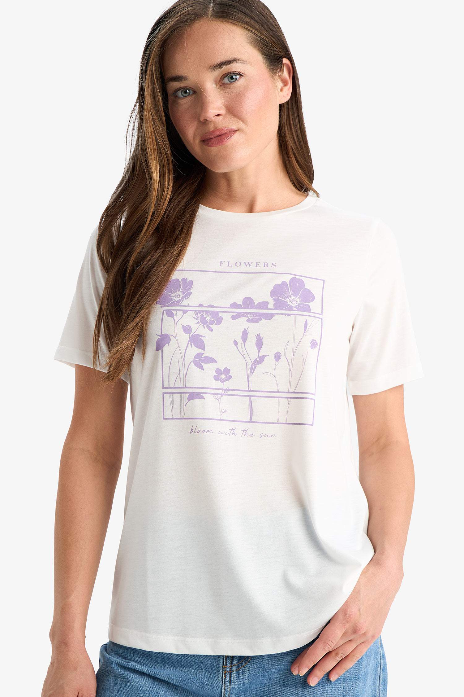 Regular Fit Bisiklet Yaka Baskılı Kısa Kollu Tişört