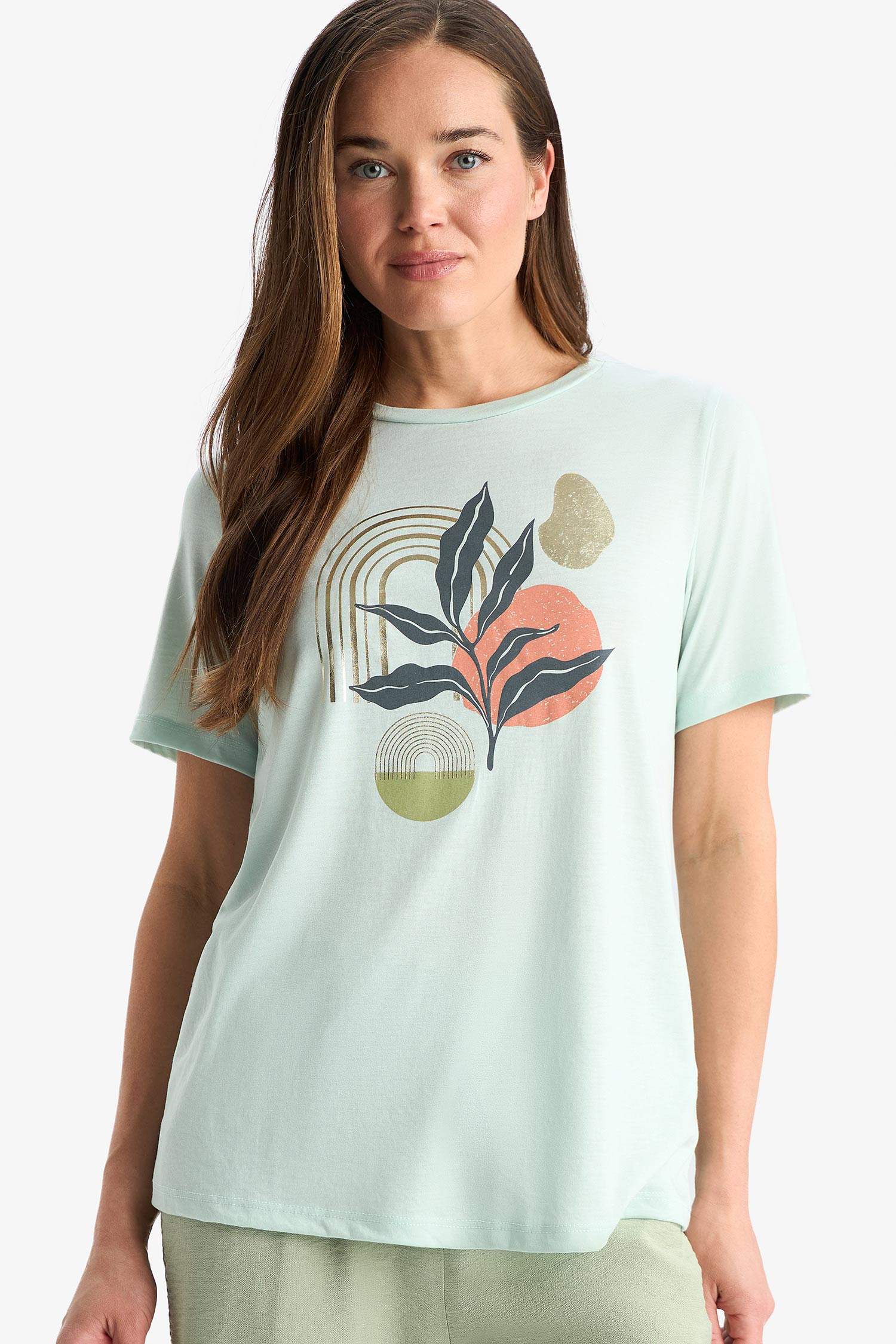 Regular Fit Bisiklet Yaka Baskılı Kısa Kollu Tişört