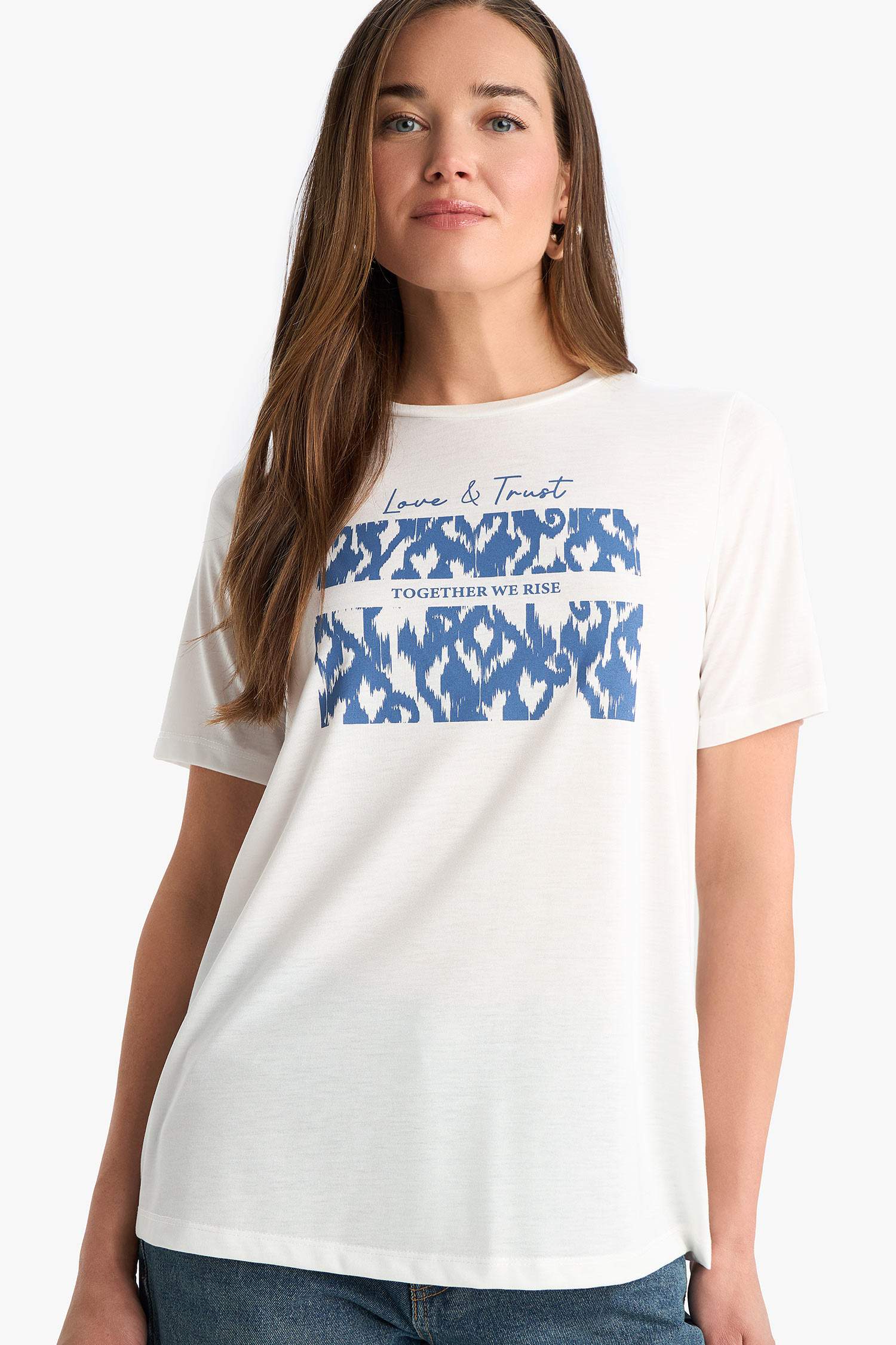 Regular Fit Bisiklet Yaka Baskılı Kısa Kollu Tişört