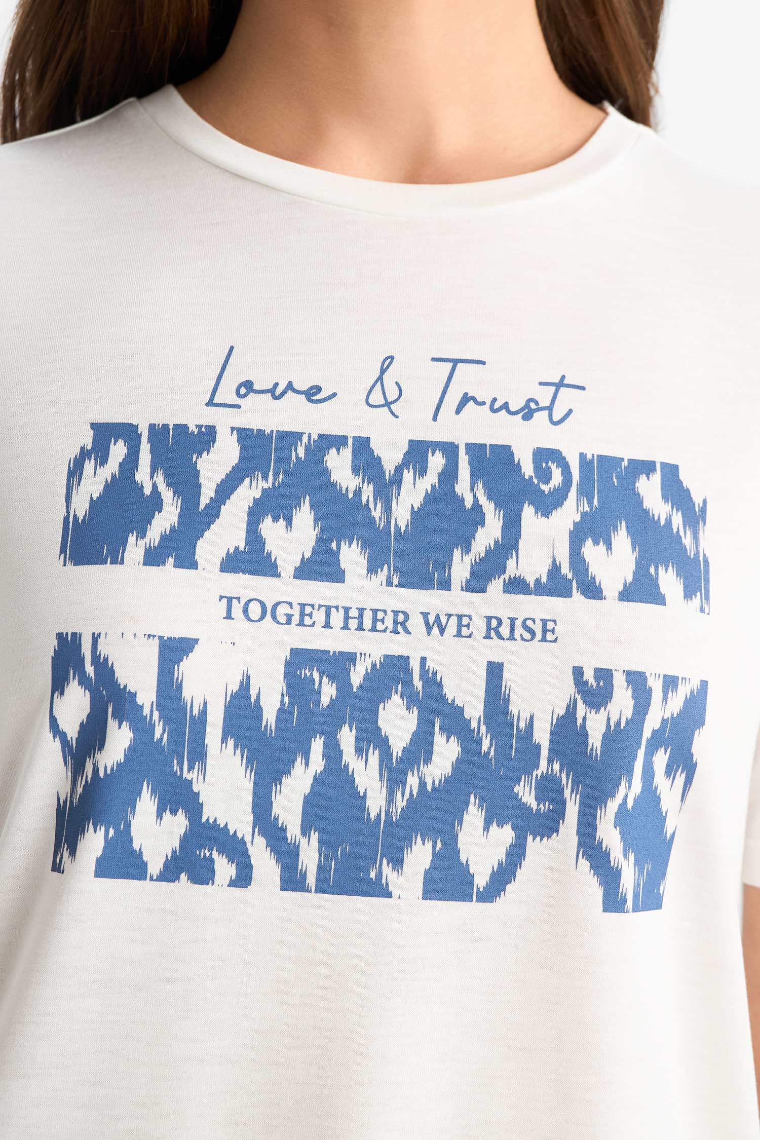 Regular Fit Bisiklet Yaka Baskılı Kısa Kollu Tişört