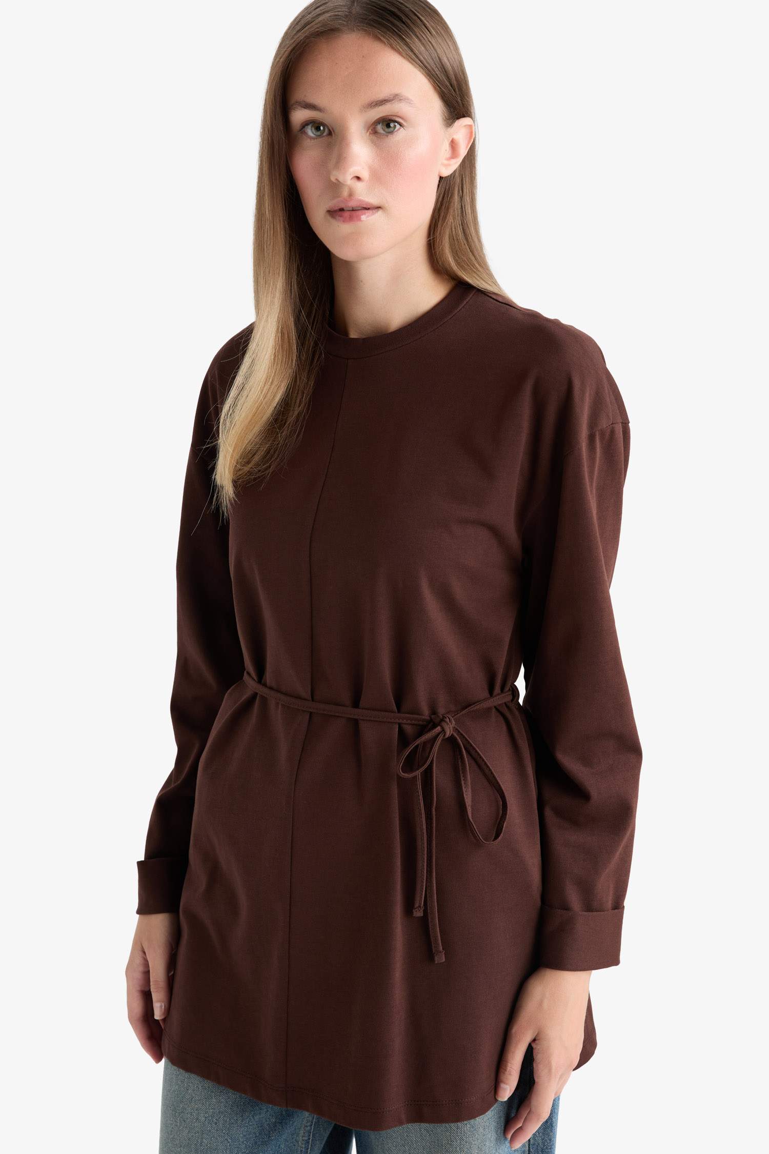 Loose Fit Bisiklet Yaka Uzun Kollu Tunik