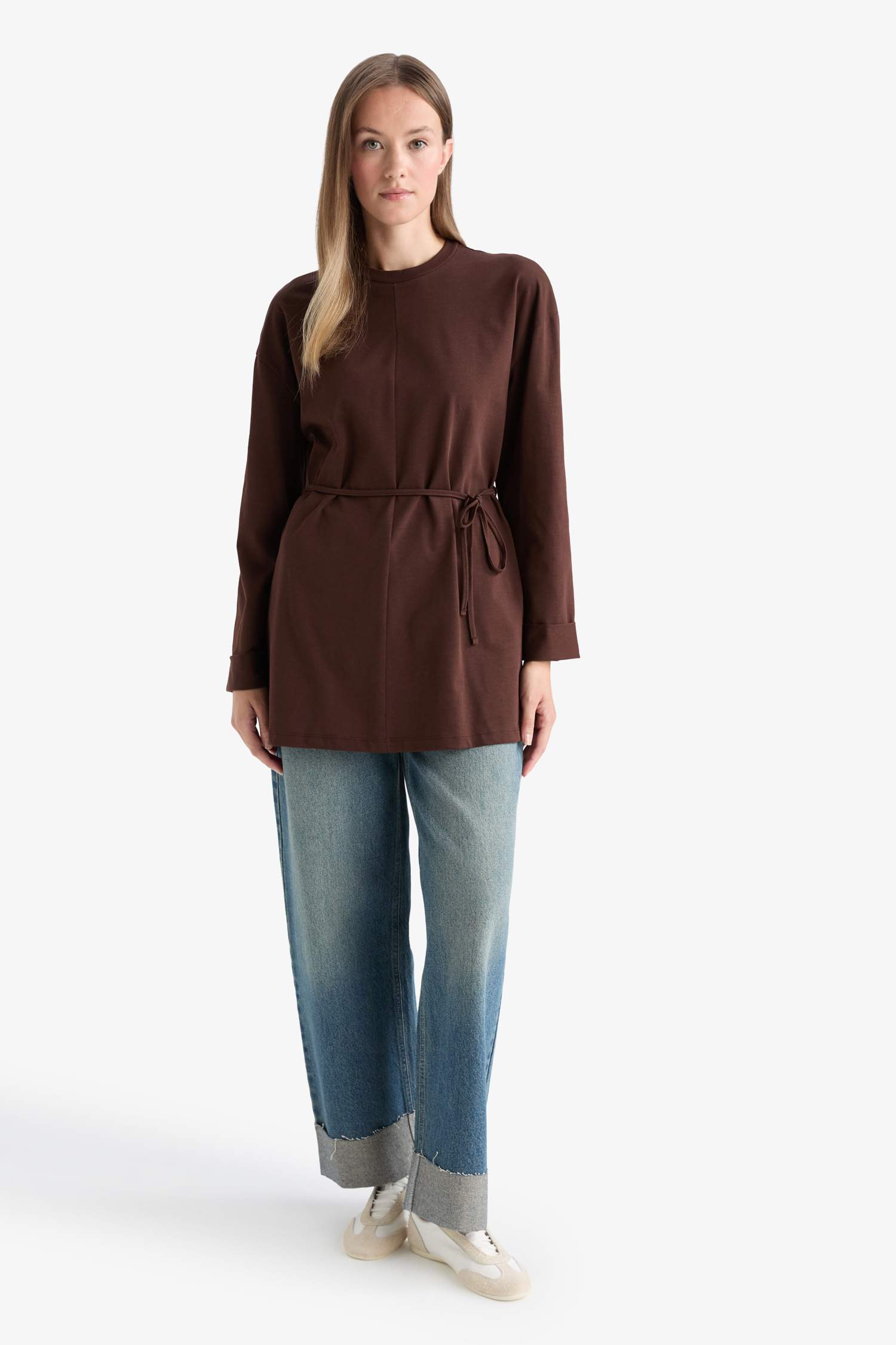 Loose Fit Bisiklet Yaka Uzun Kollu Tunik