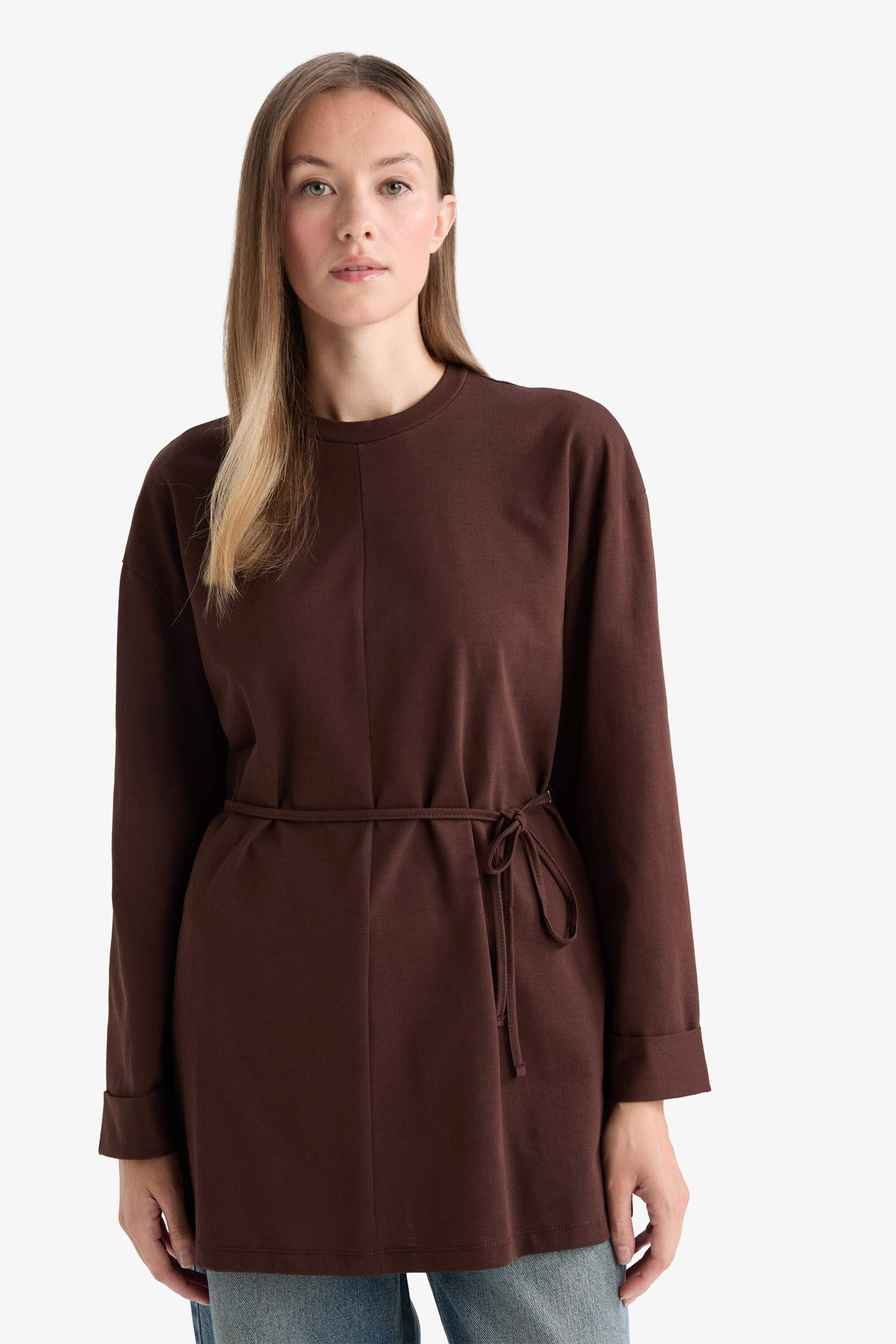 Loose Fit Bisiklet Yaka Uzun Kollu Tunik