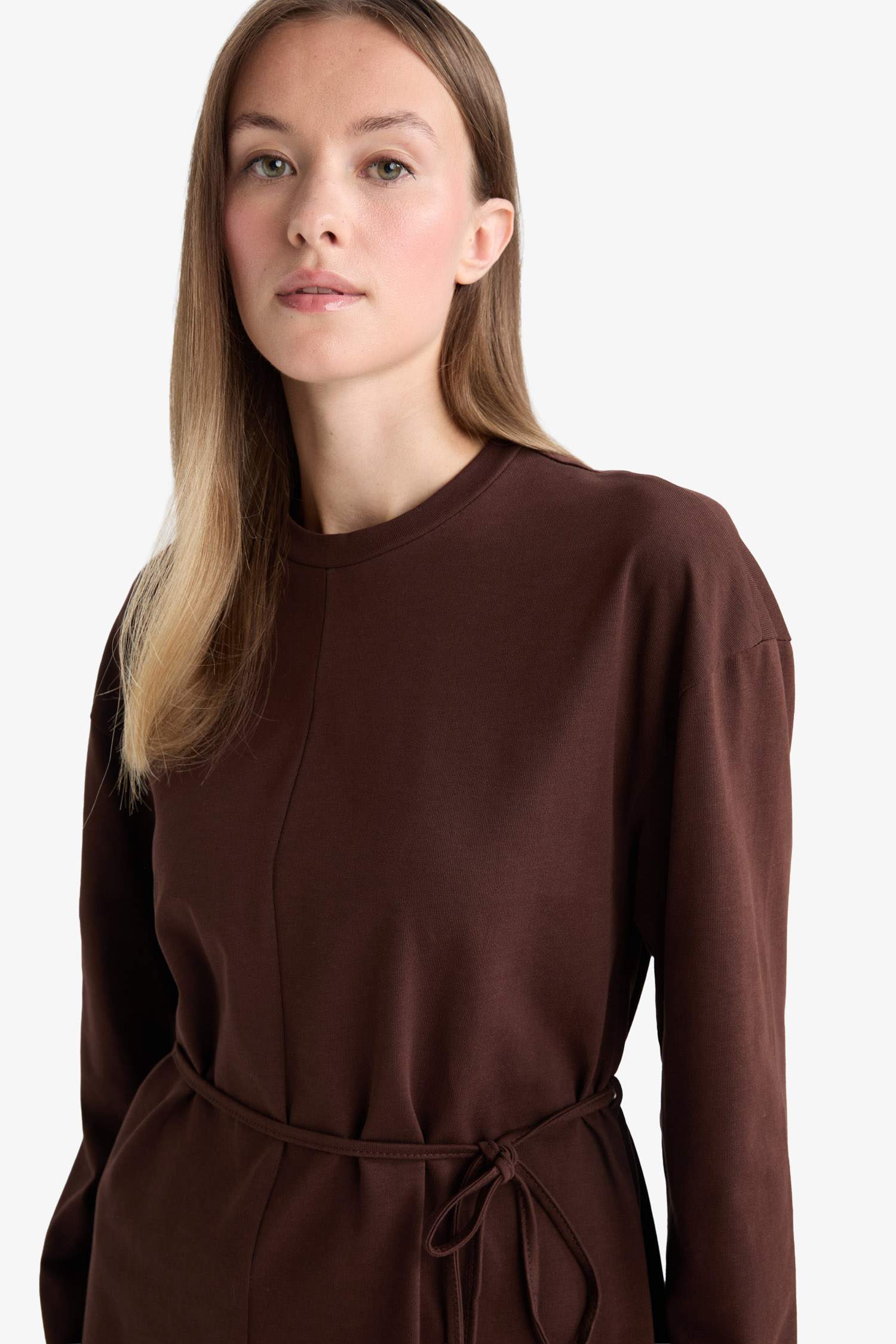 Loose Fit Bisiklet Yaka Uzun Kollu Tunik