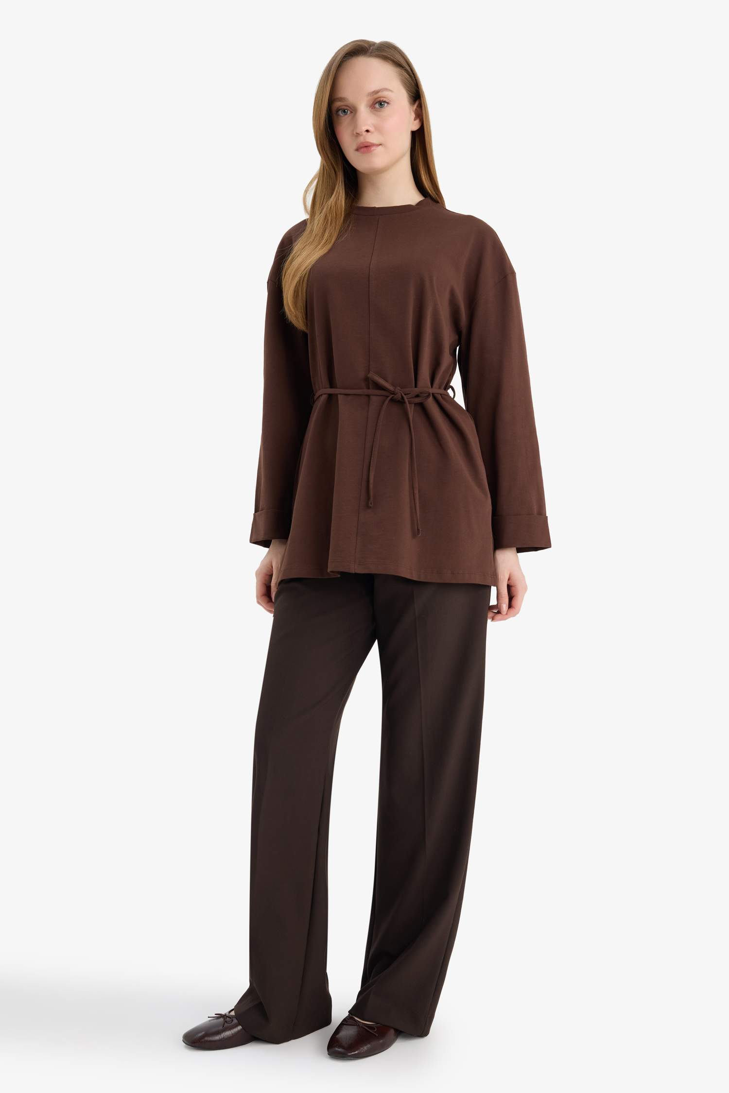 Loose Fit Bisiklet Yaka Uzun Kollu Tunik