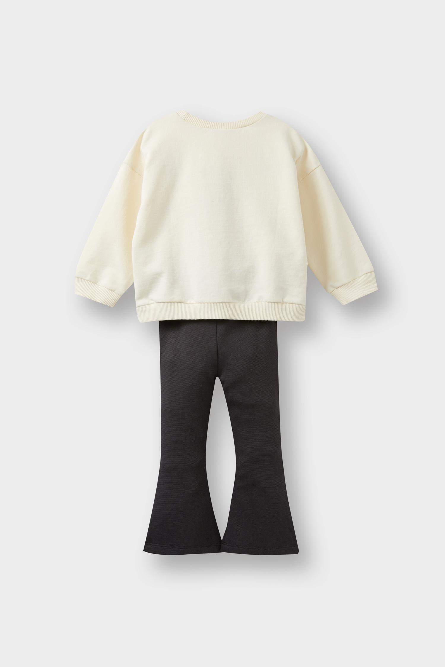 Kız Bebek 2'li Takım Baskılı Sweatshirt İspanyol Paça Tayt