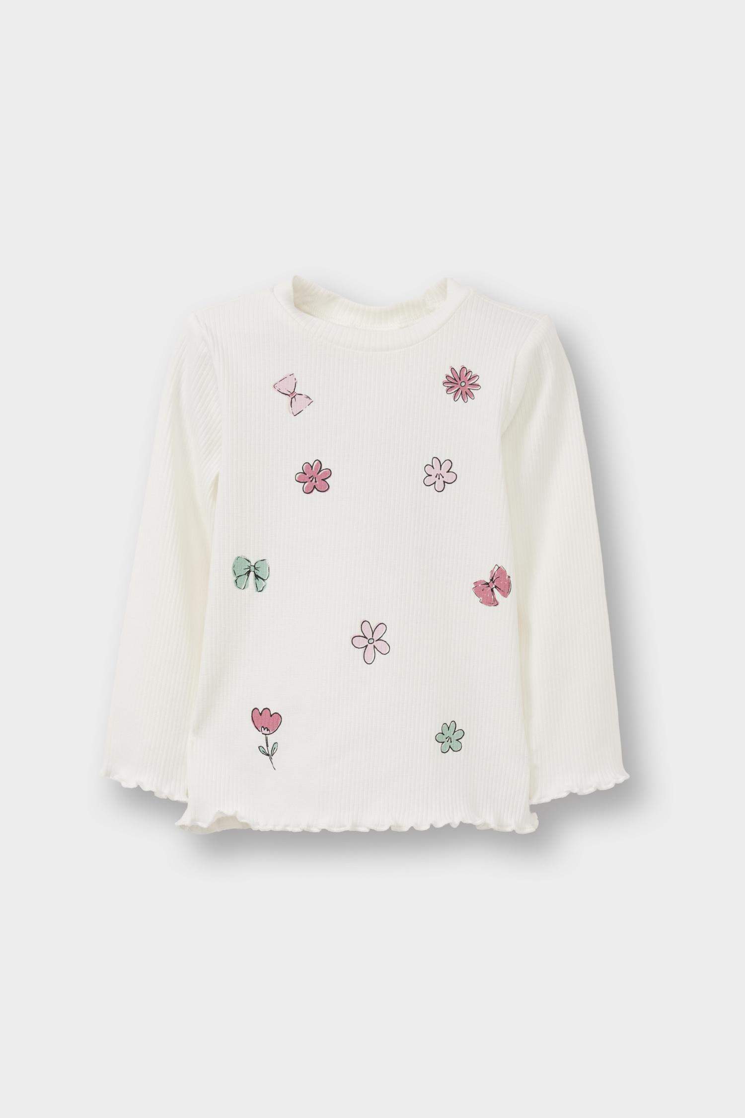 Kız Bebek Bisiklet Yaka Desenli Uzun Kollu Tişört