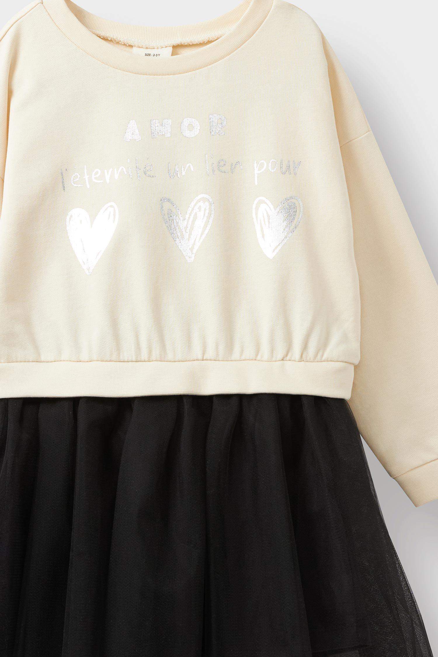 Kız Bebek Baskılı Uzun Kollu Tül Elbise