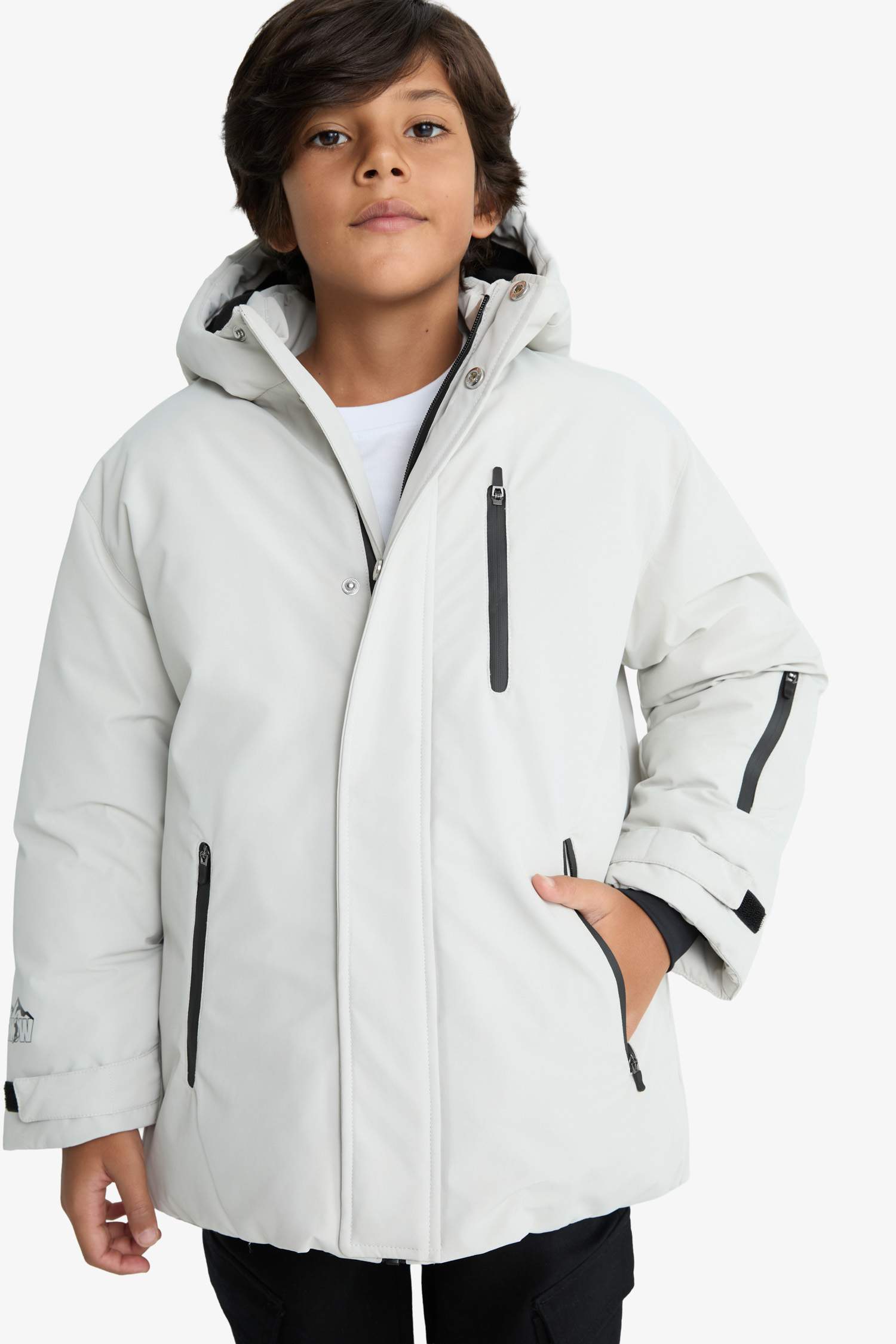 Erkek Çocuk Su İtici Kapüşonlu Polar Astarlı Mont