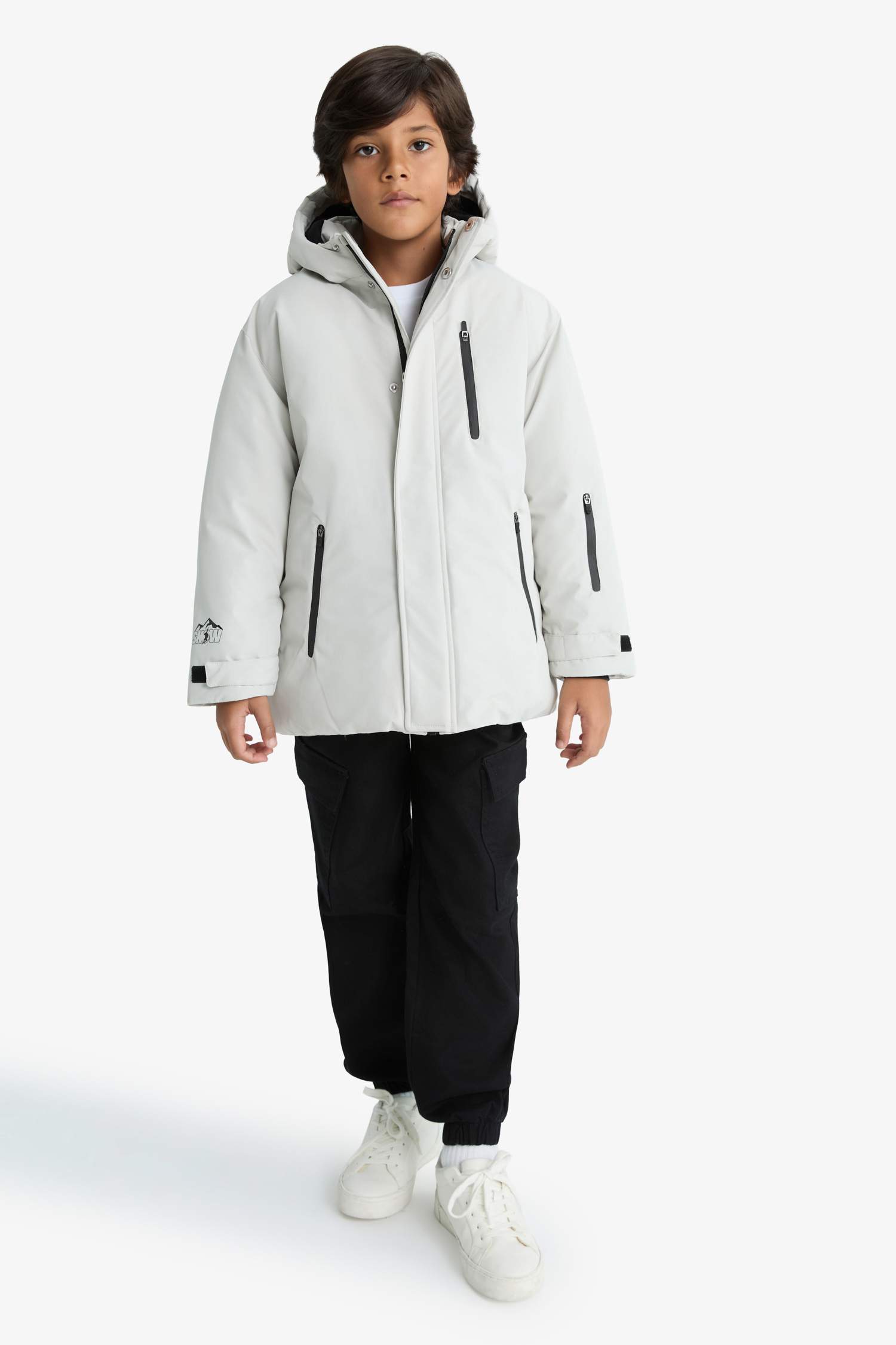 Erkek Çocuk Su İtici Kapüşonlu Polar Astarlı Mont