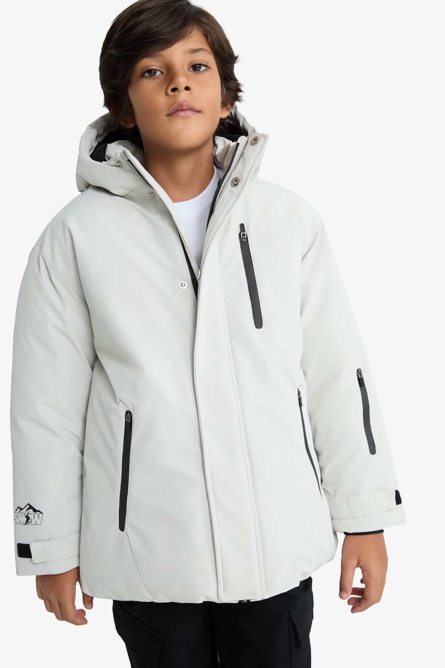 Erkek Çocuk Su İtici Kapüşonlu Polar Astarlı Mont