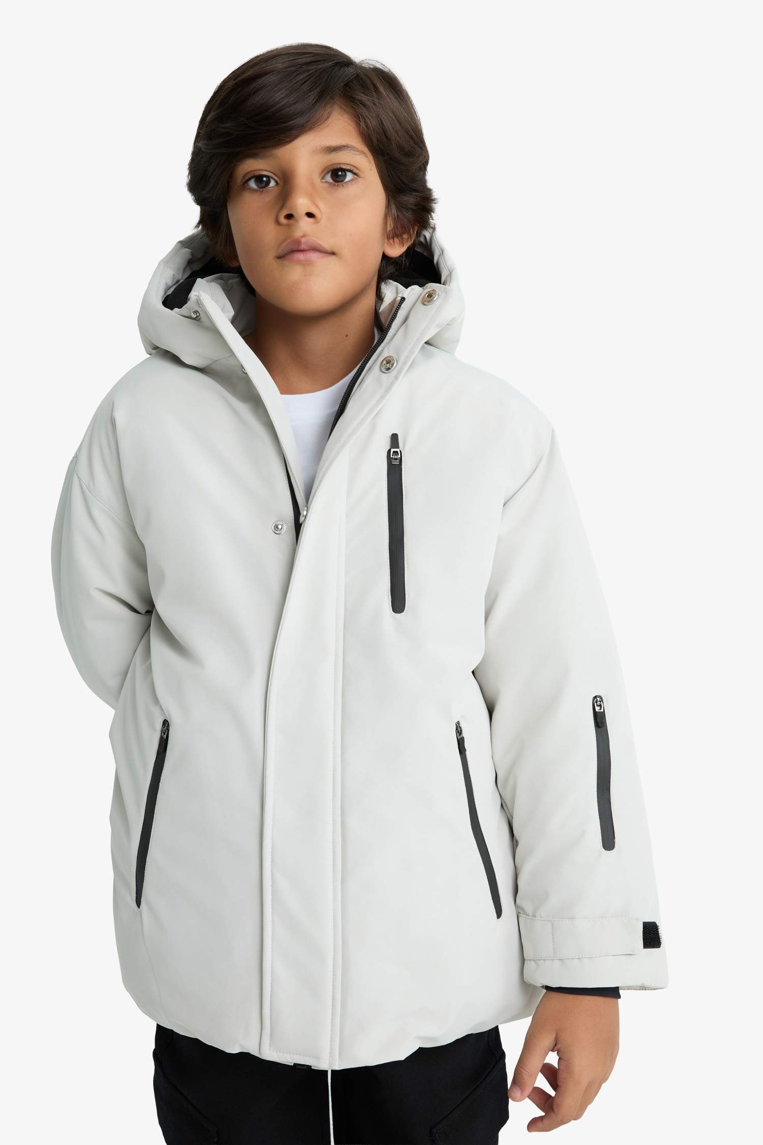 Erkek Çocuk Su İtici Kapüşonlu Polar Astarlı Mont