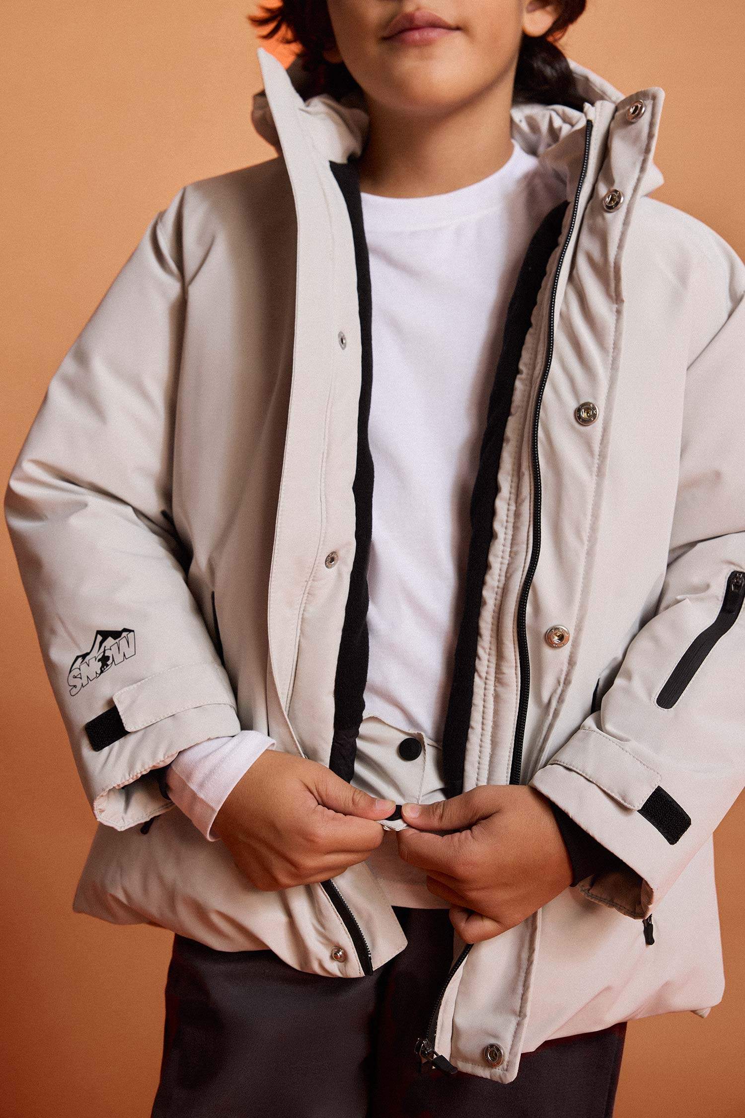 Erkek Çocuk Su İtici Kapüşonlu Polar Astarlı Mont