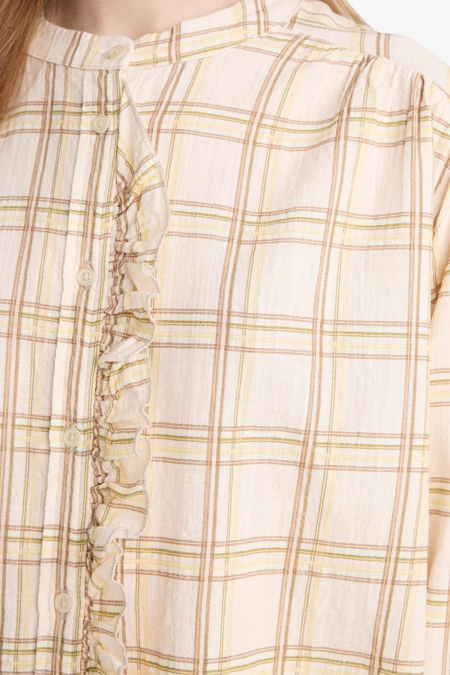 تونيكة كم طويل كاروهات قصة مريحة