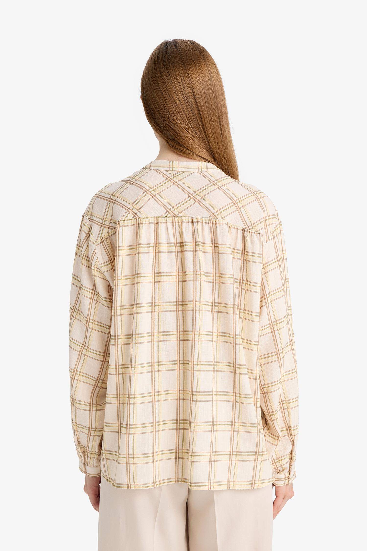 تونيكة كم طويل كاروهات قصة مريحة