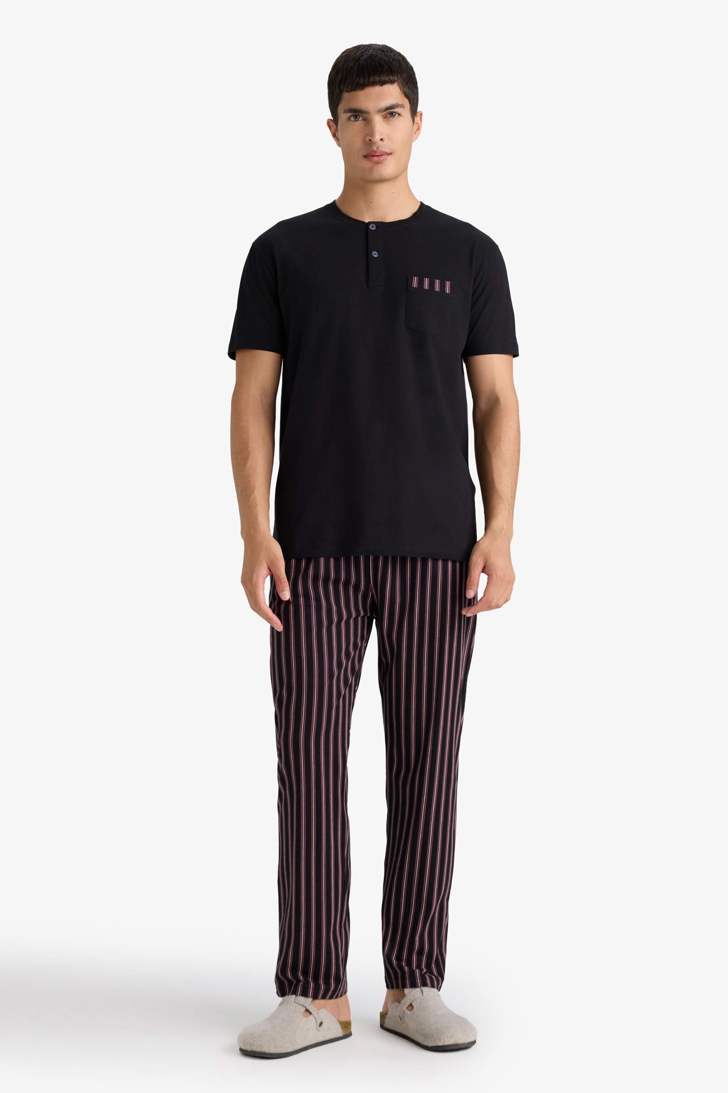 Pijama Takımı Regular Fit Kısa Kollu Üst Çizgili Uzun Alt