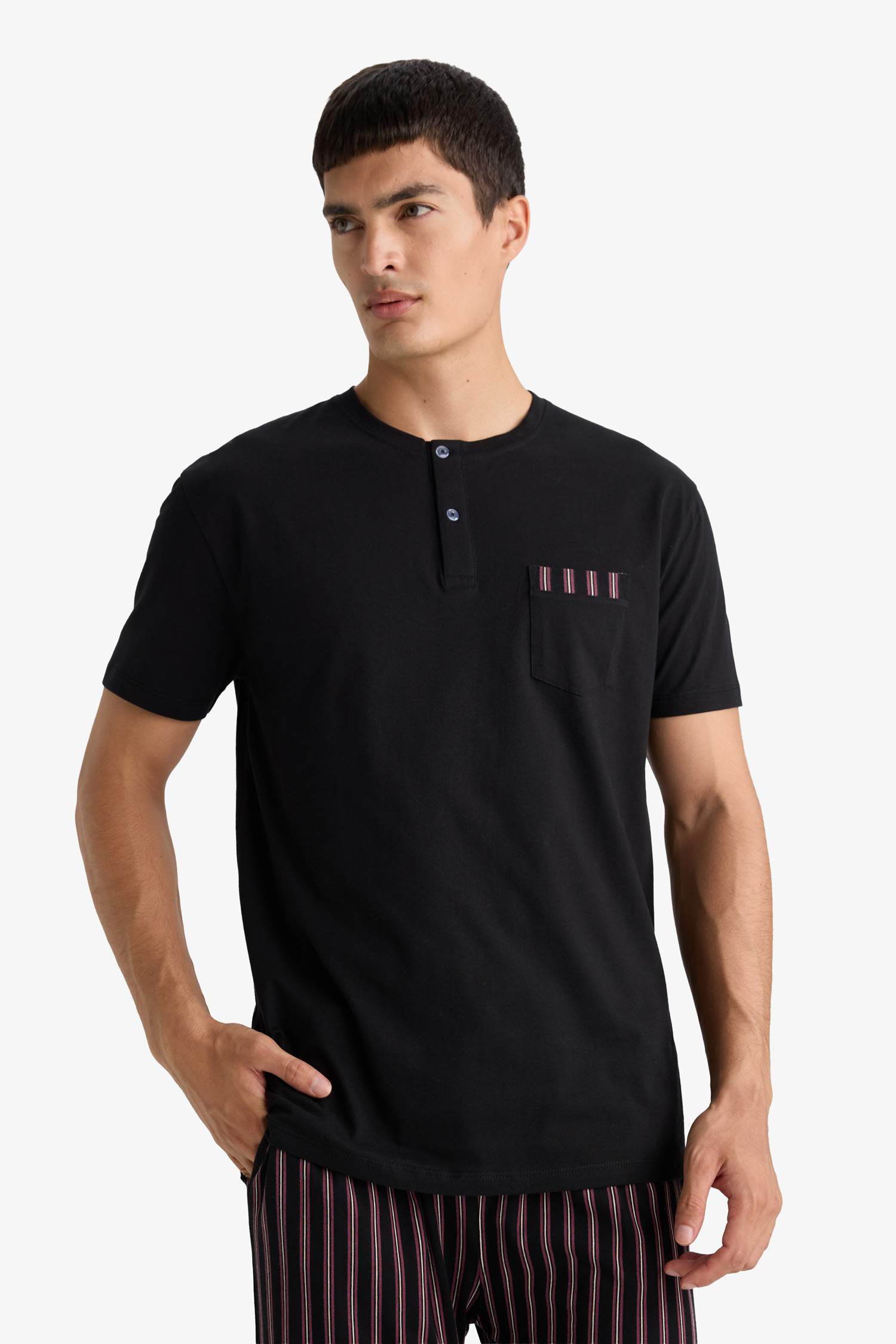 Pijama Takımı Regular Fit Kısa Kollu Üst Çizgili Uzun Alt