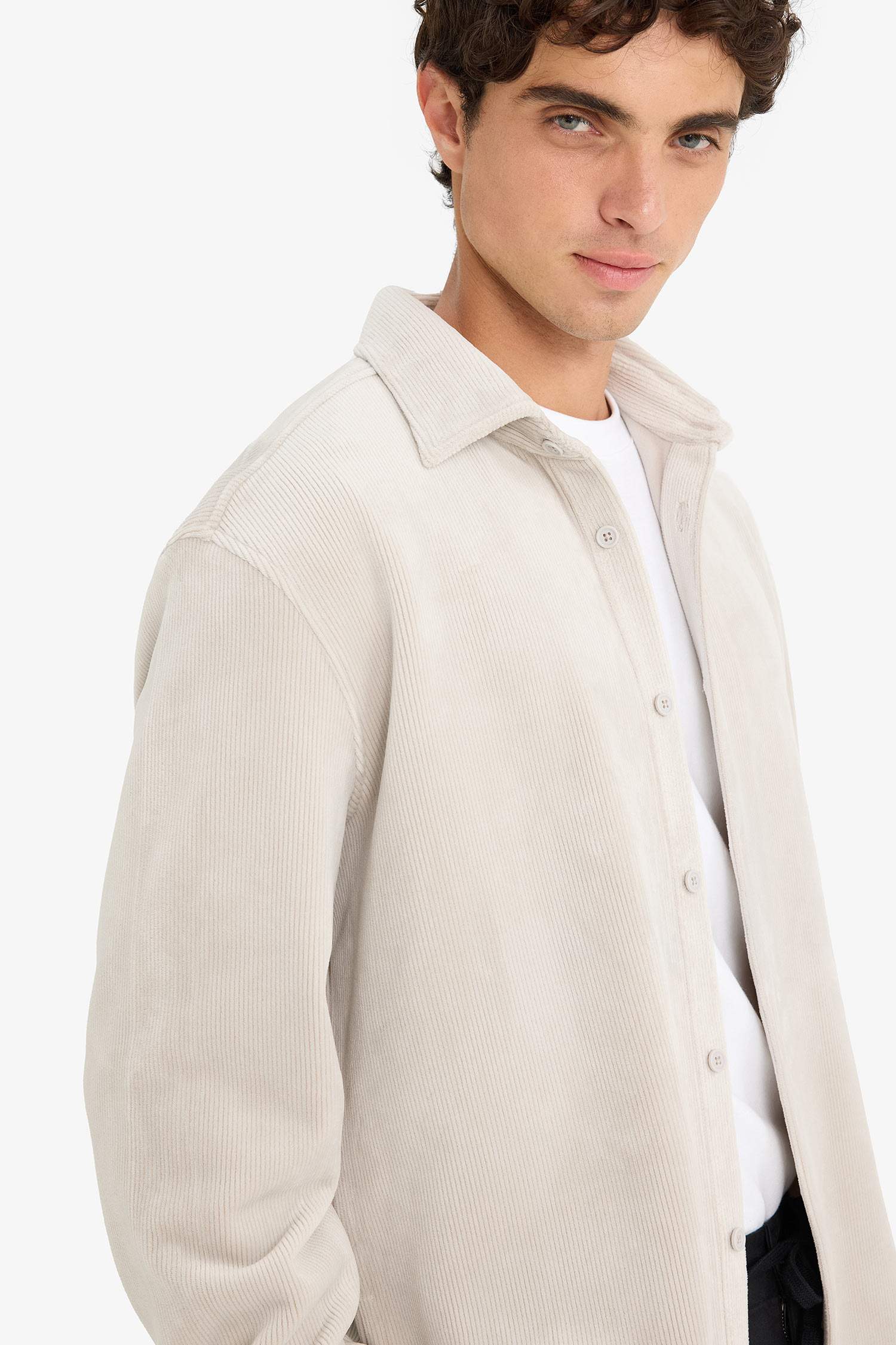 Regular Fit Polo Yaka Kadife Uzun Kollu Gömlek