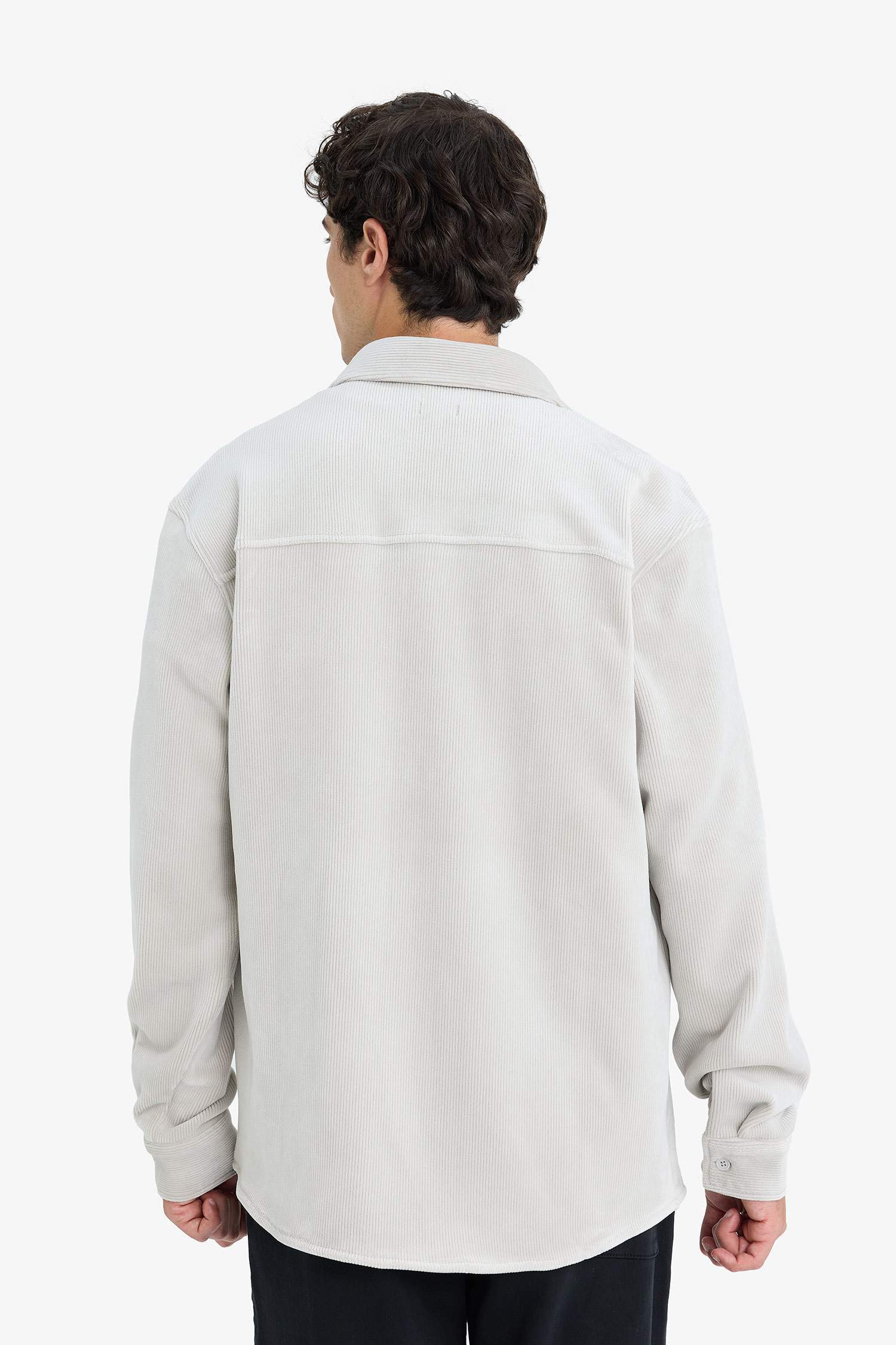 Regular Fit Polo Yaka Kadife Uzun Kollu Gömlek