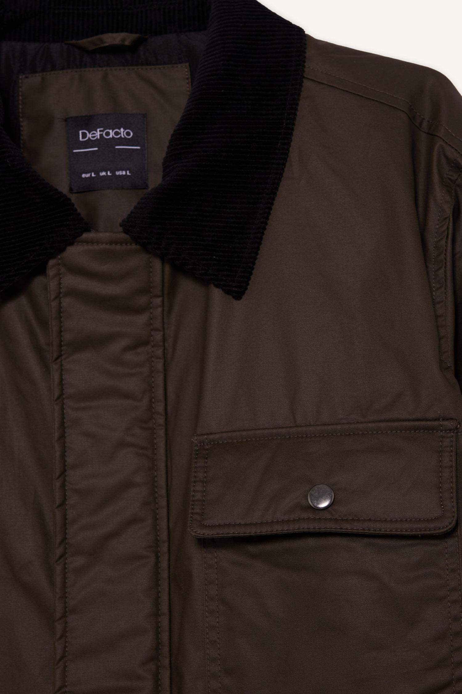 Relax Fit Rahat Kalıp Polo Yaka Kadife Yakalı İç Cep Detaylı Mevsimlik Mont