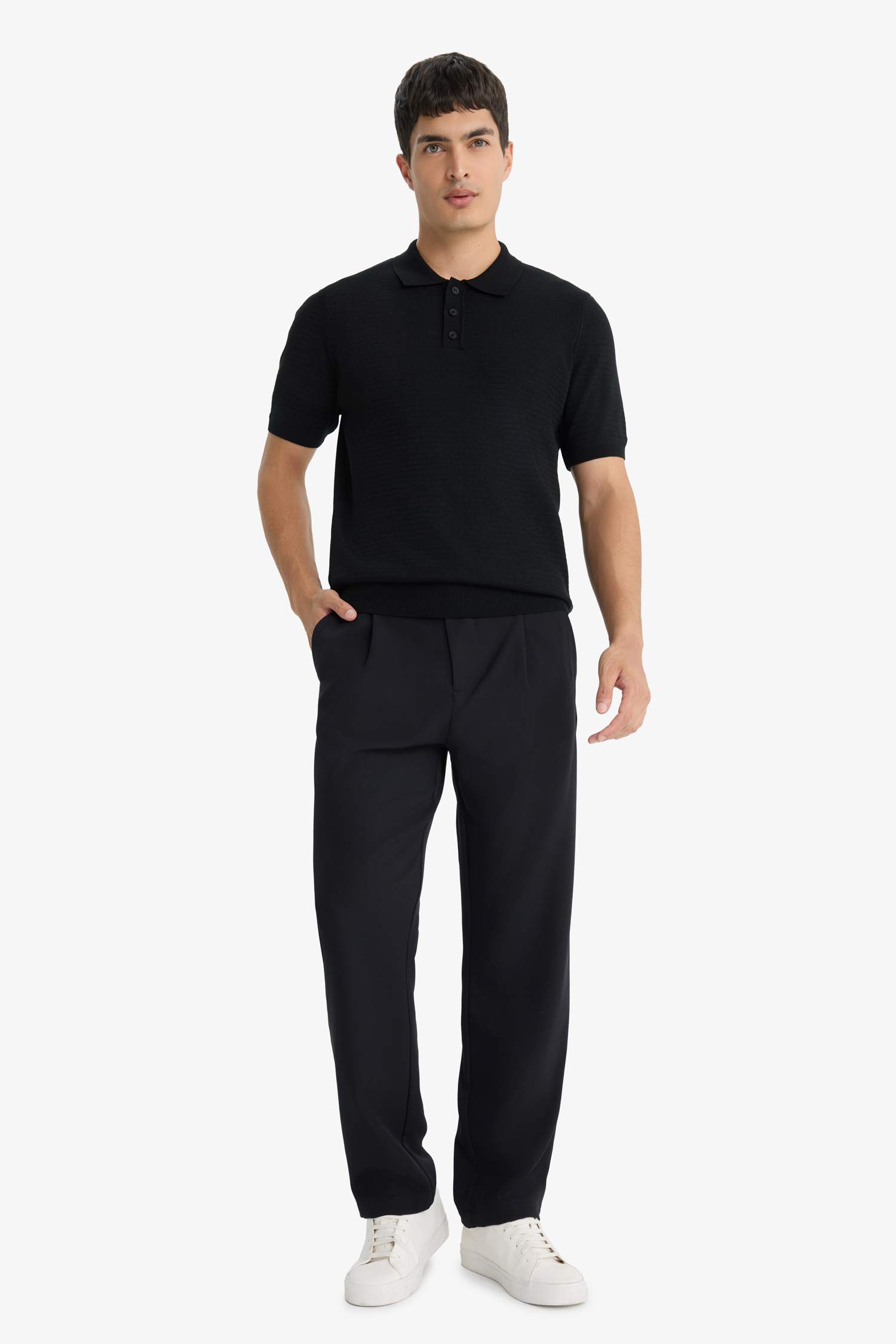 Standard Fit Polo Neck Knit Short Sleeve T-Shirt