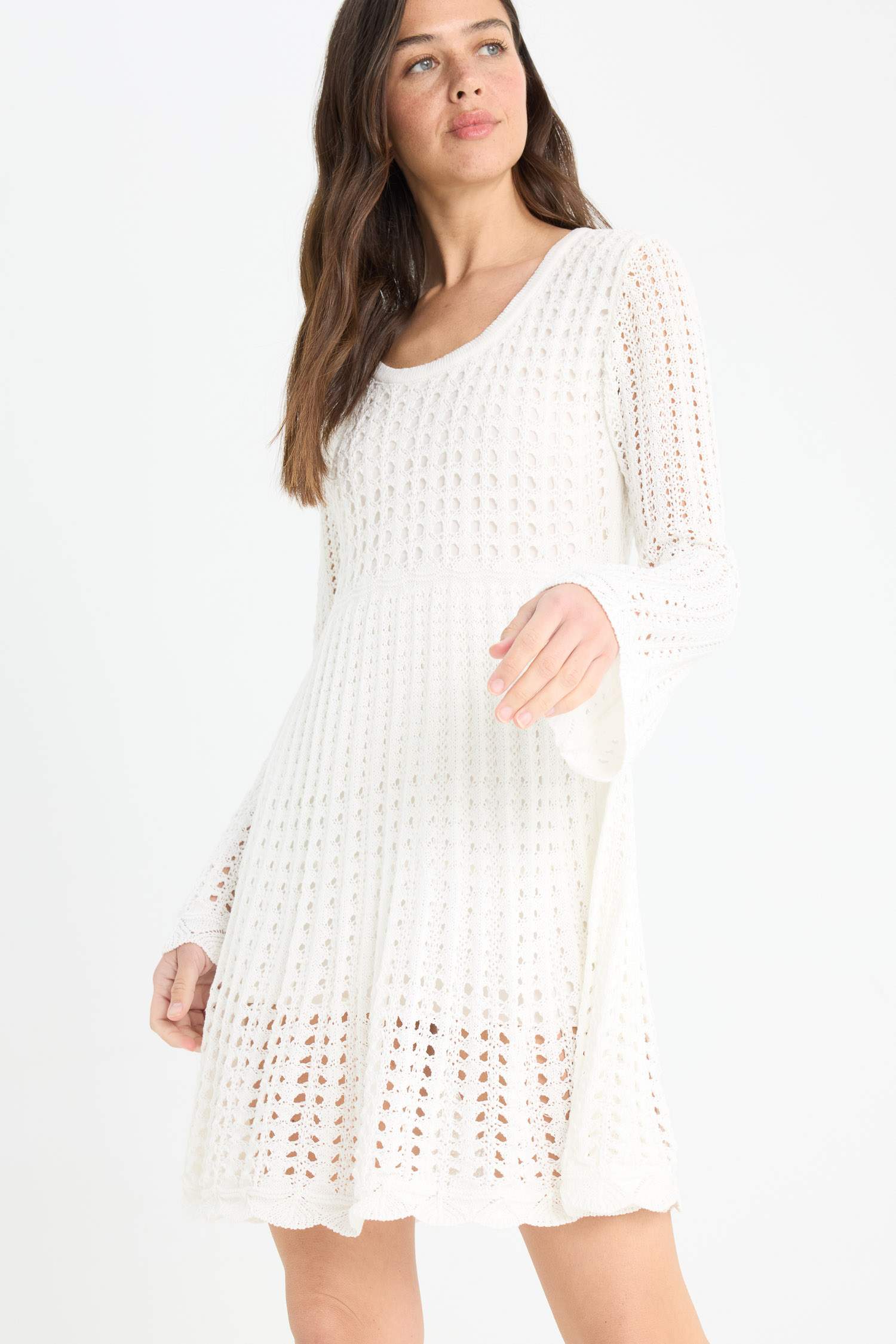 A Kesim Ajurlu Uzun Kollu Triko Elbise