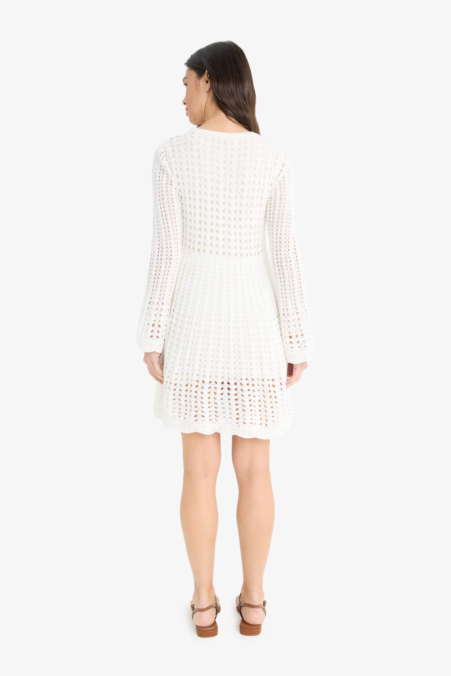 A Kesim Ajurlu Uzun Kollu Triko Elbise