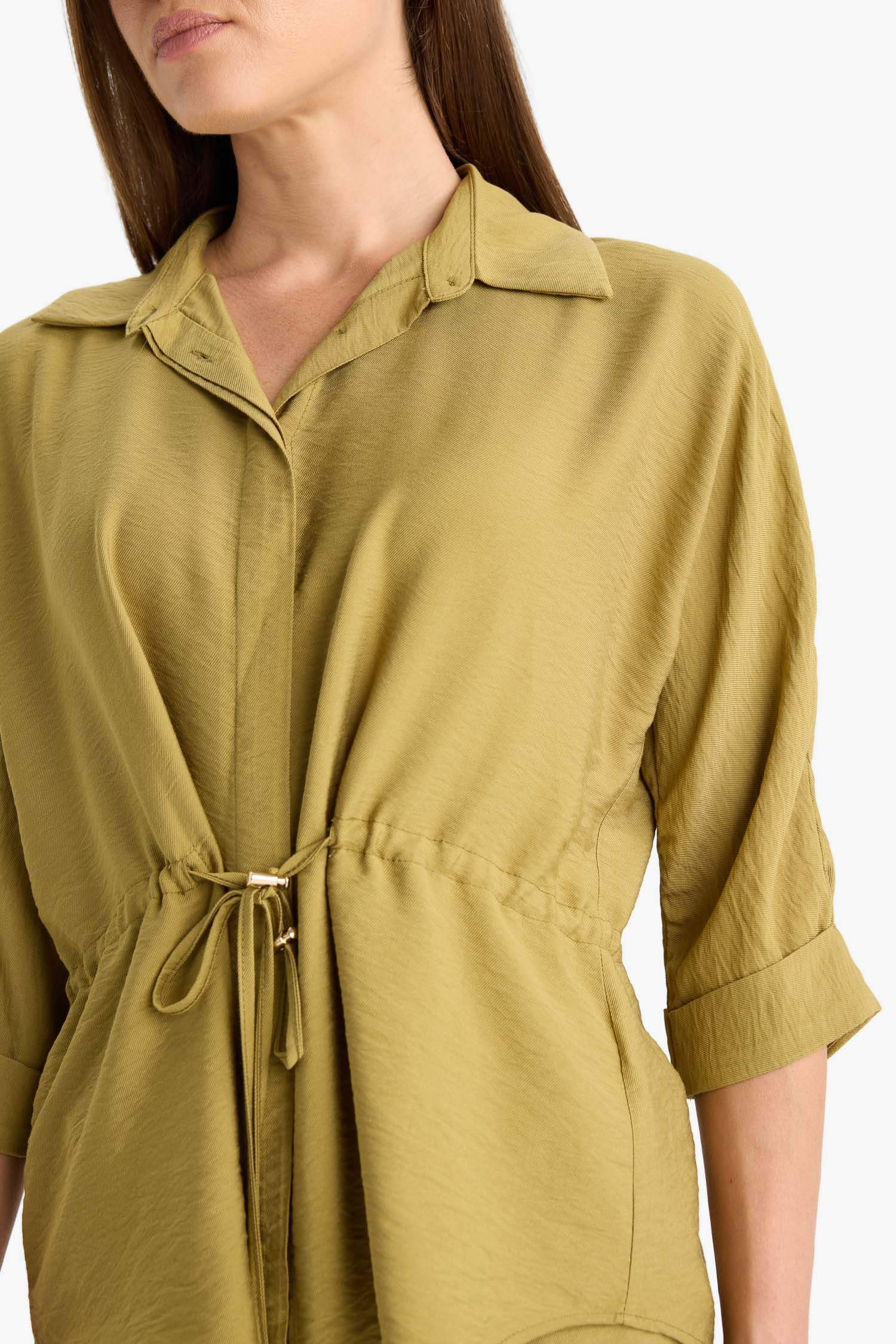 قميص كم طويل بخصر مطاطي برباط