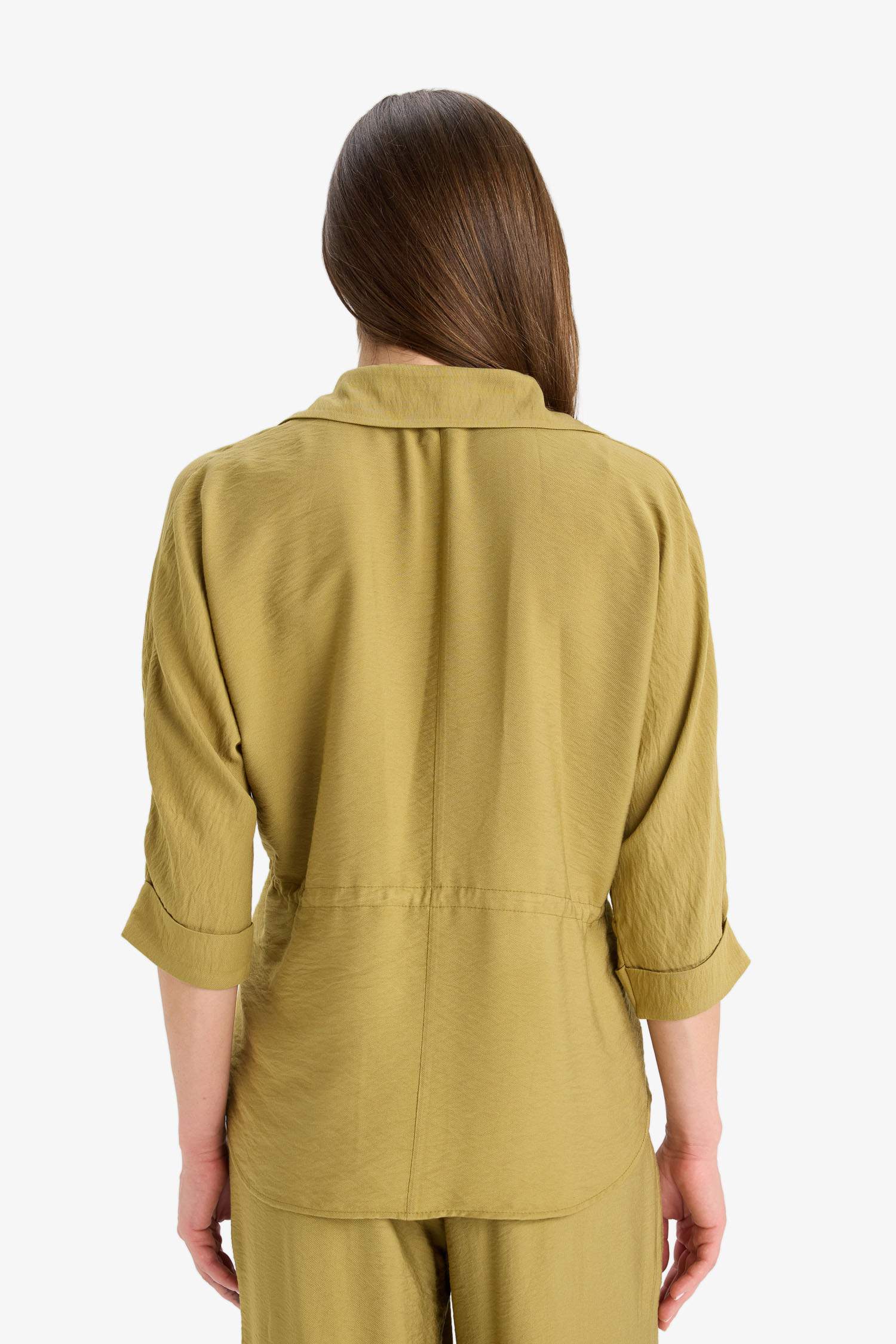 قميص كم طويل بخصر مطاطي برباط