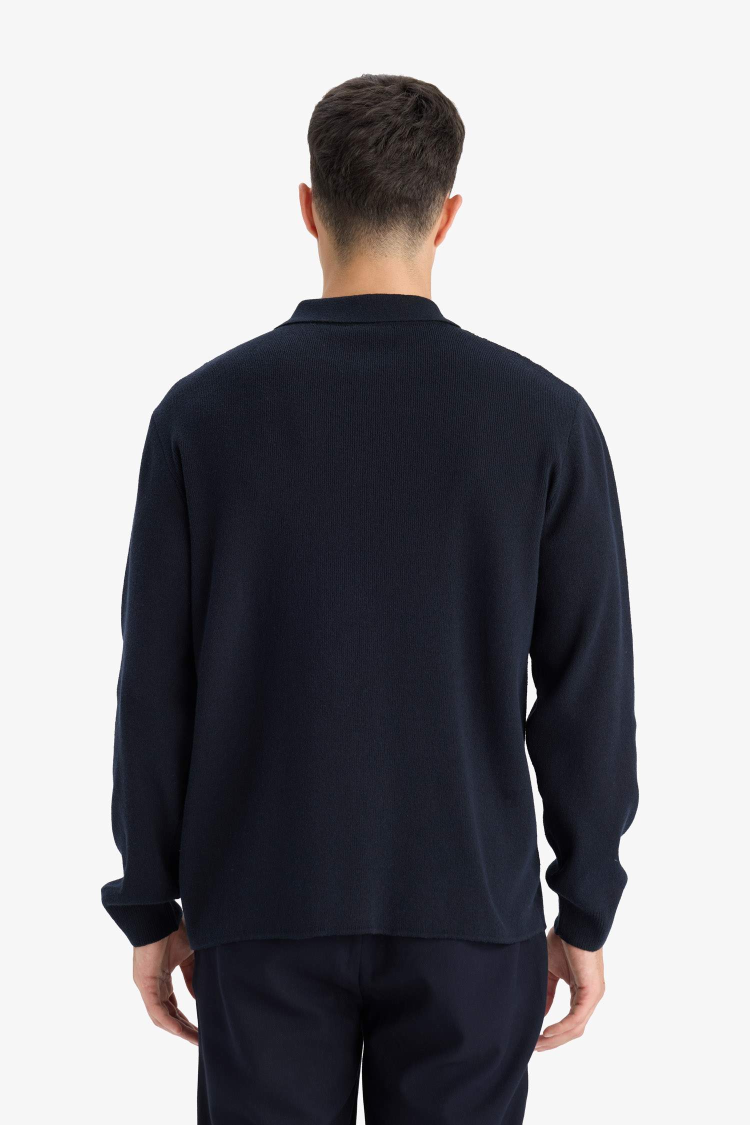 Standart Fit Polo Yaka Fermuarlı Çizgili Triko Hırka