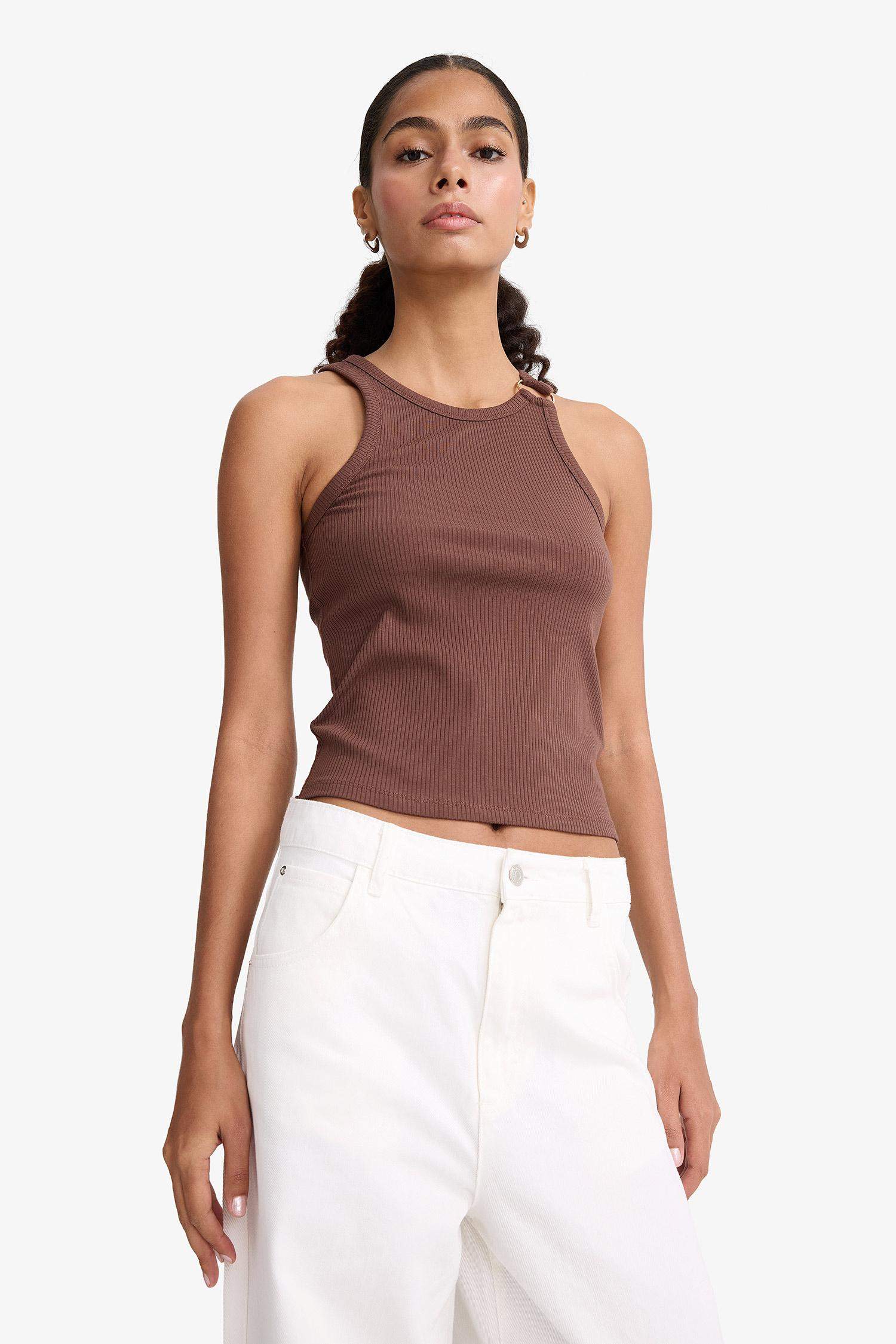 Slim Fit Dar Kesim Bisiklet Yaka Fitilli Kaşkorse Atlet