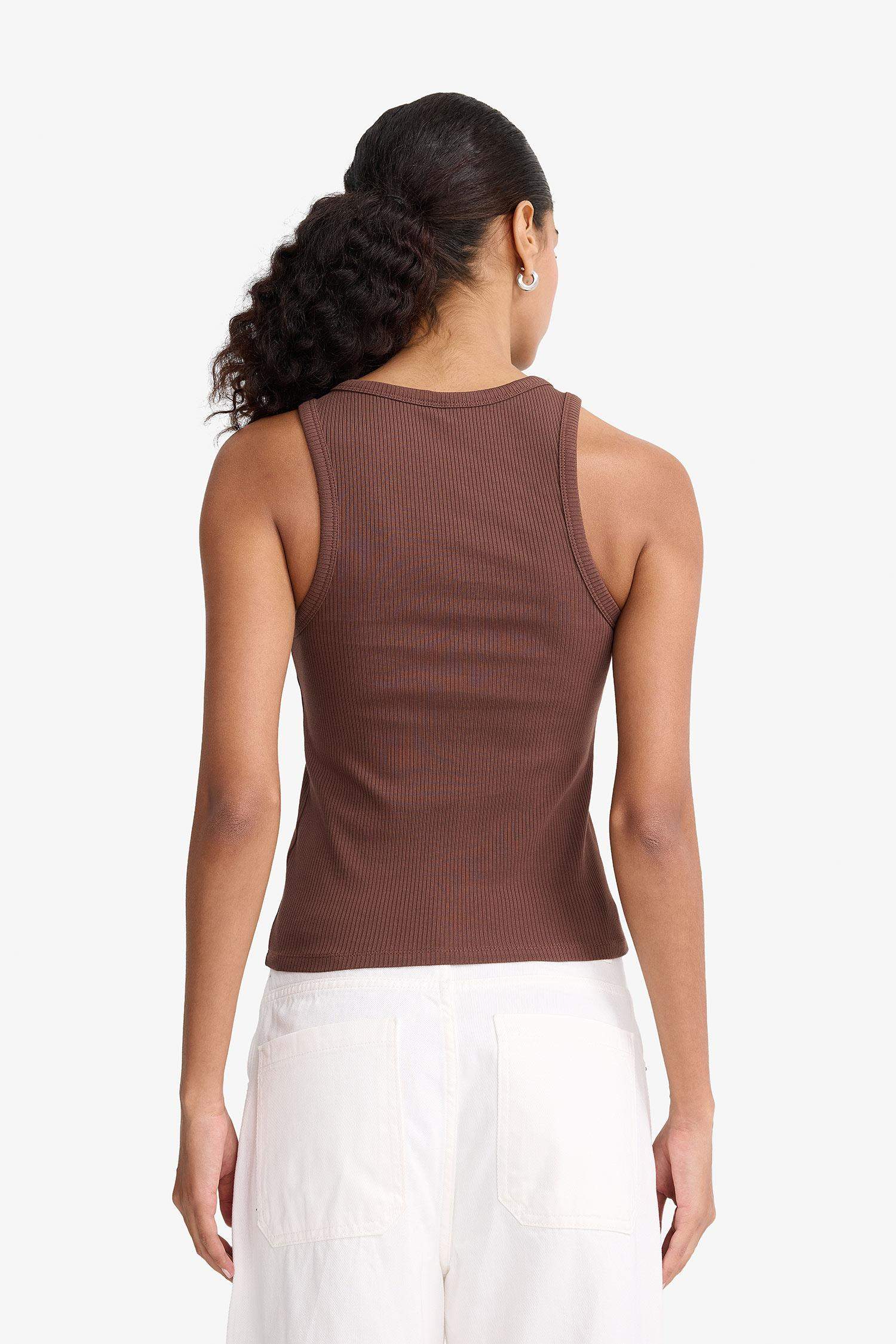 Slim Fit Dar Kesim Bisiklet Yaka Fitilli Kaşkorse Atlet