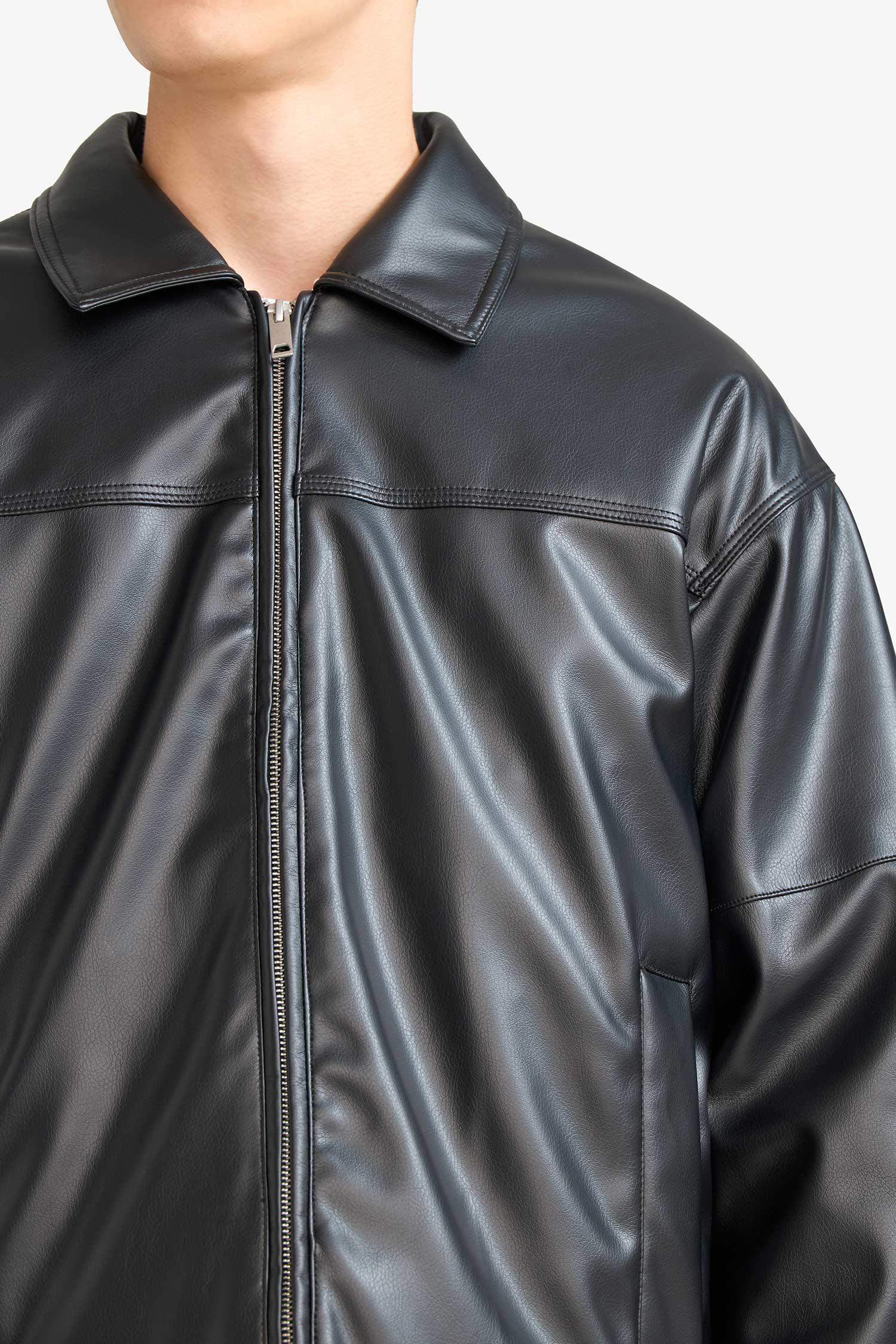 Veste en similicuir à col contraste et poches Coupe décontractée