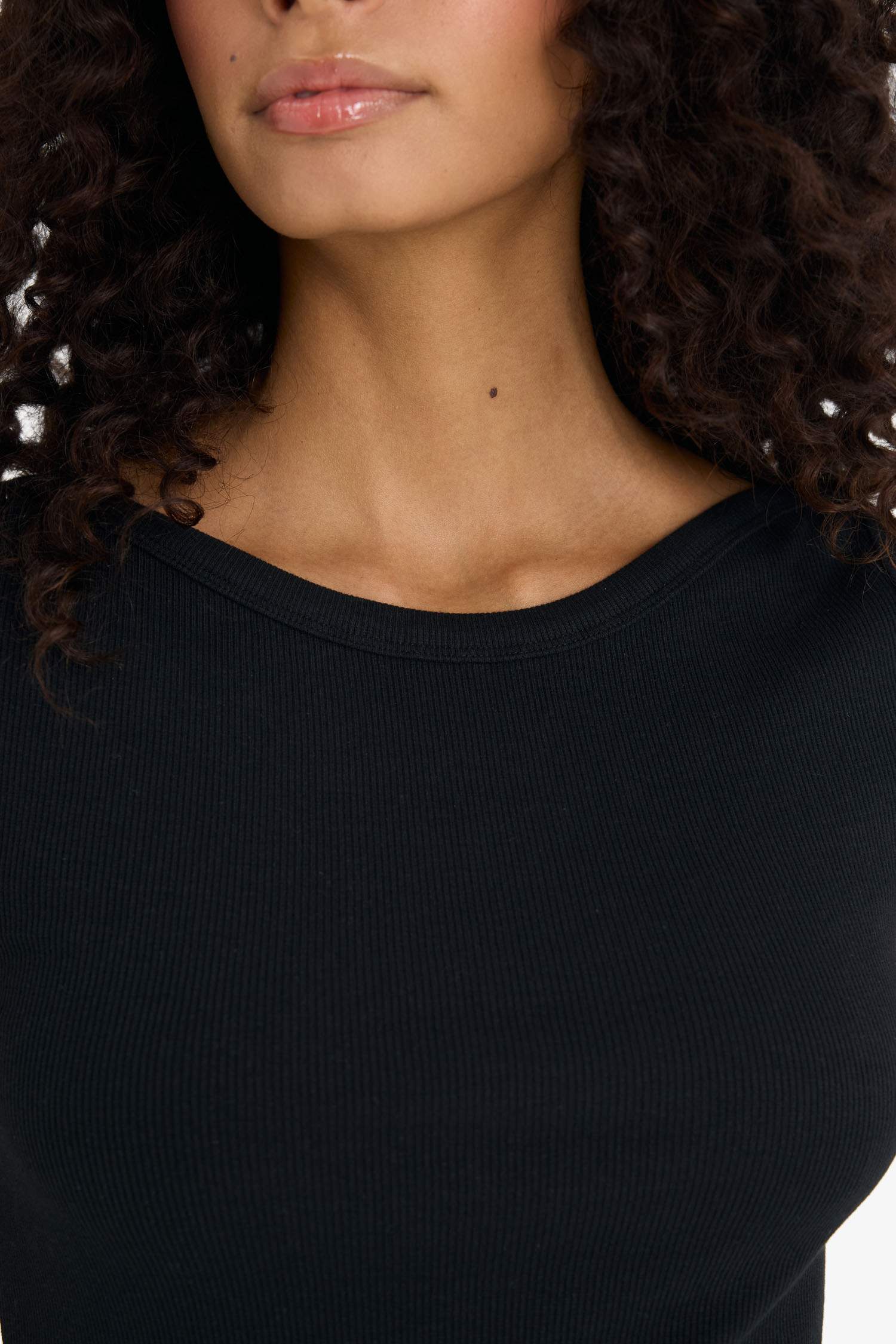 Slim Fit Boat Neck Ribbed Camisole Black T-Shirt