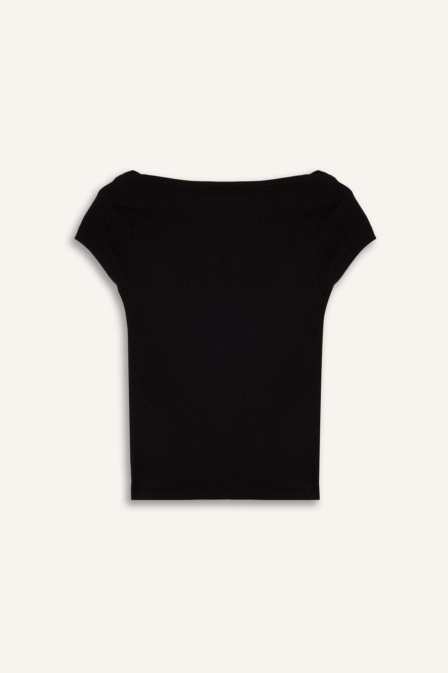 Slim Fit Boat Neck Ribbed Camisole Black T-Shirt