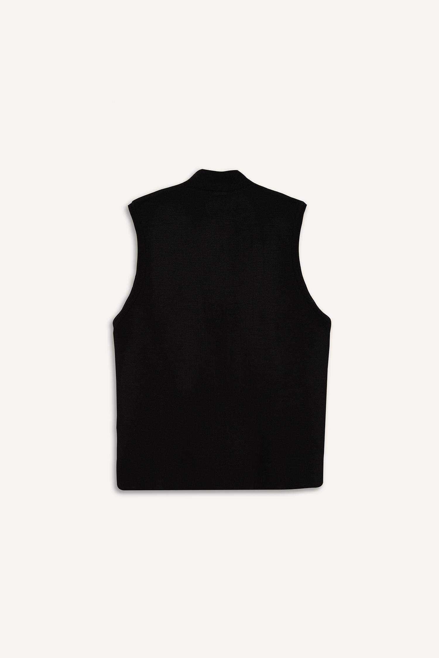 Standart Fit Dik Yaka Fermuarlı Triko Yelek