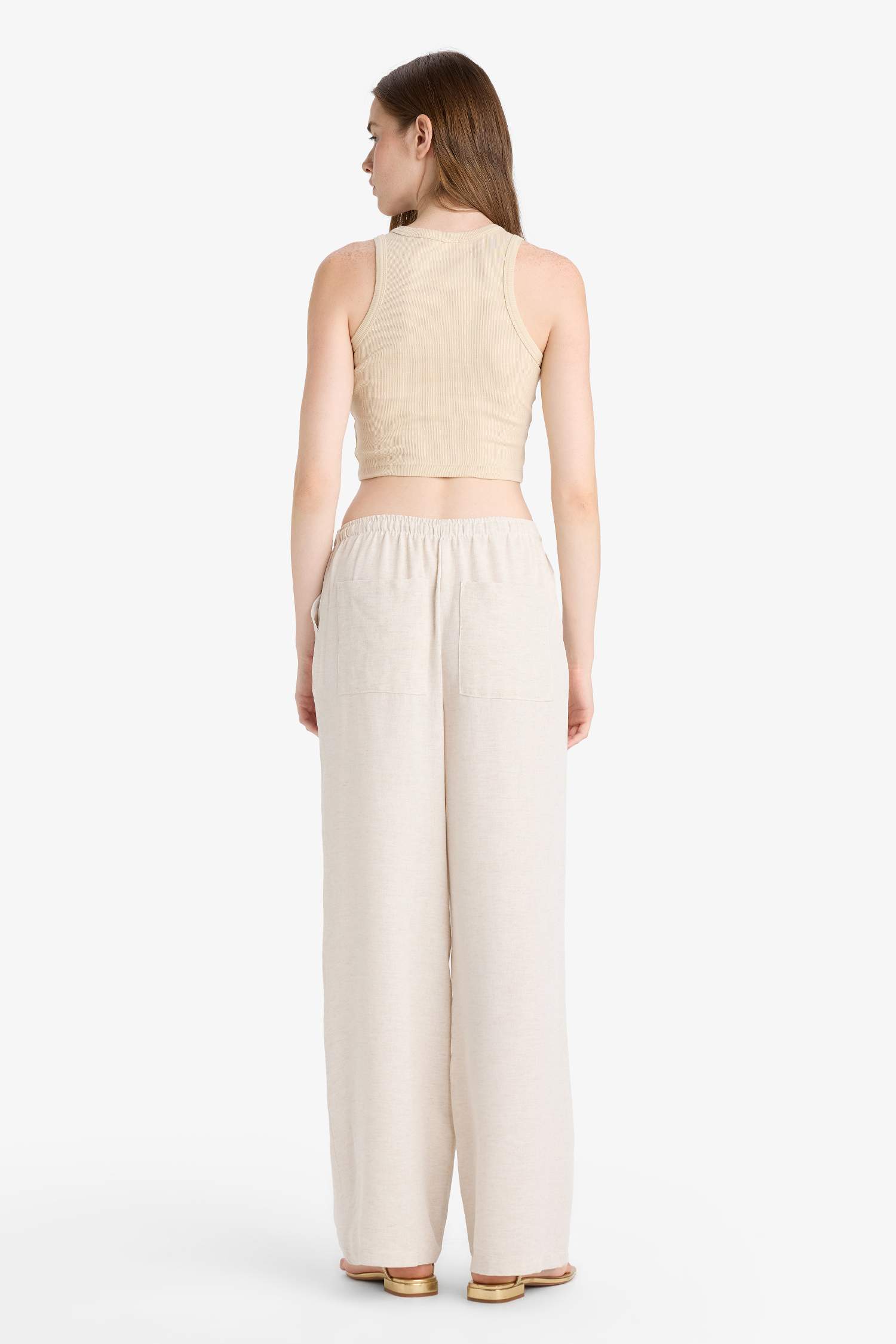 بنطرون برجل واسع وايد ليج بجيب وخصر عالي