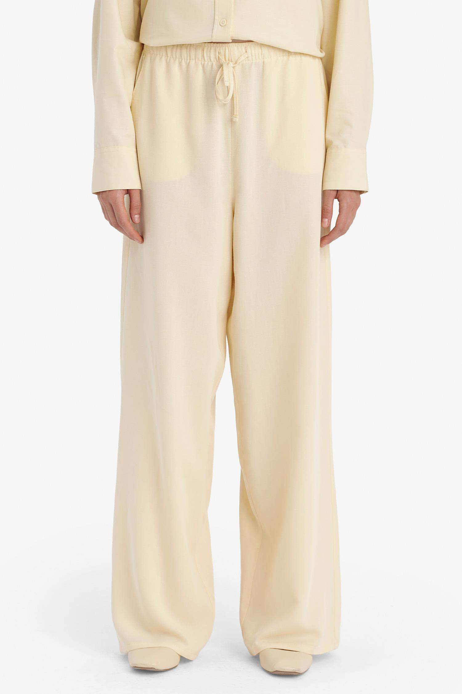 Wide Leg With Pockets Linen Blended Trousers