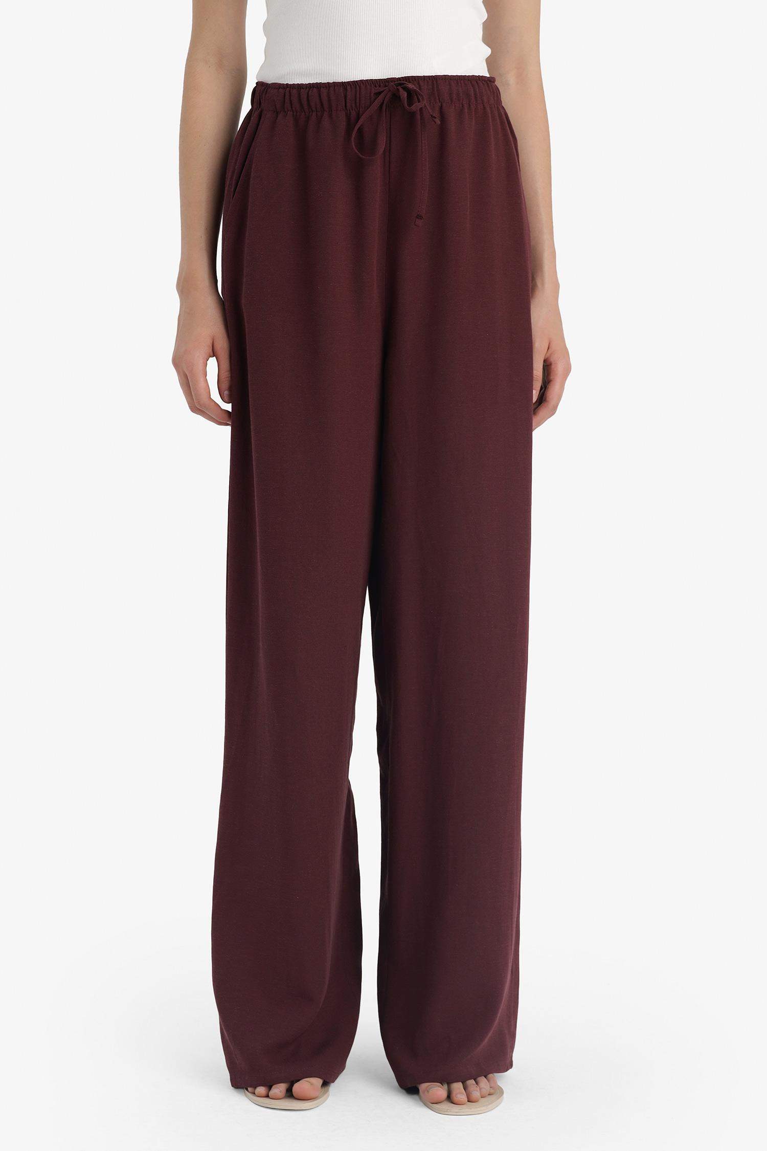 Wide Leg Cepli Yüksek Bel Standart Boy Keten Karışımlı Pantolon