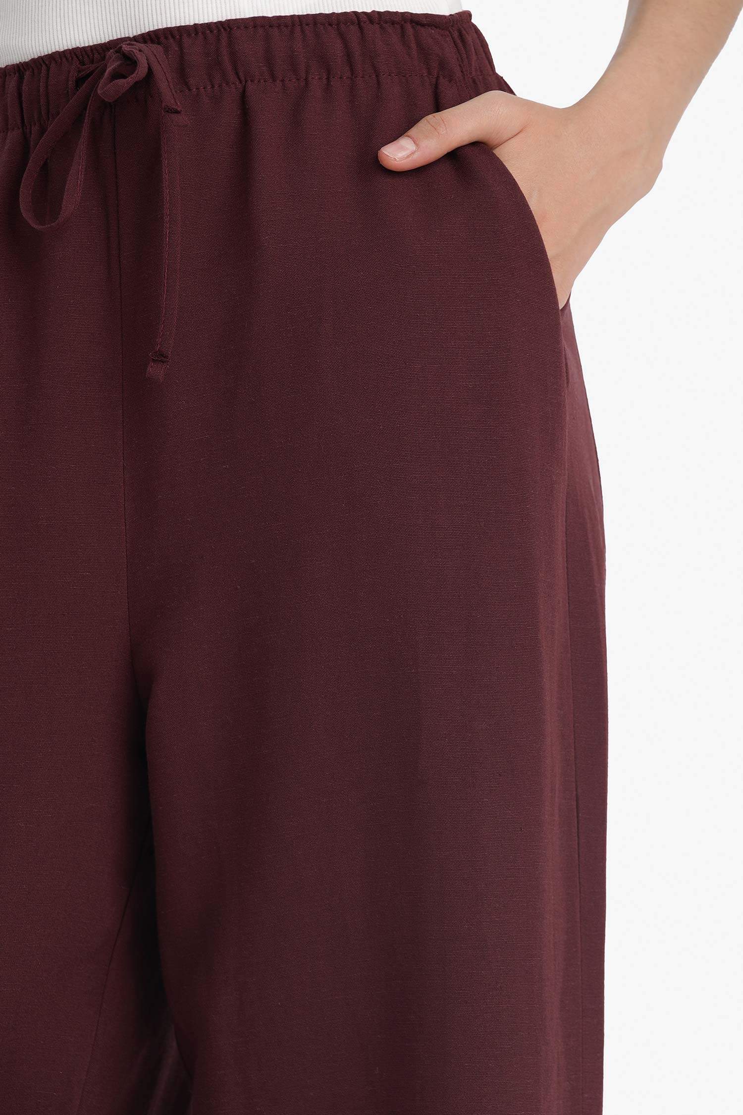 Wide Leg Cepli Yüksek Bel Standart Boy Keten Karışımlı Pantolon