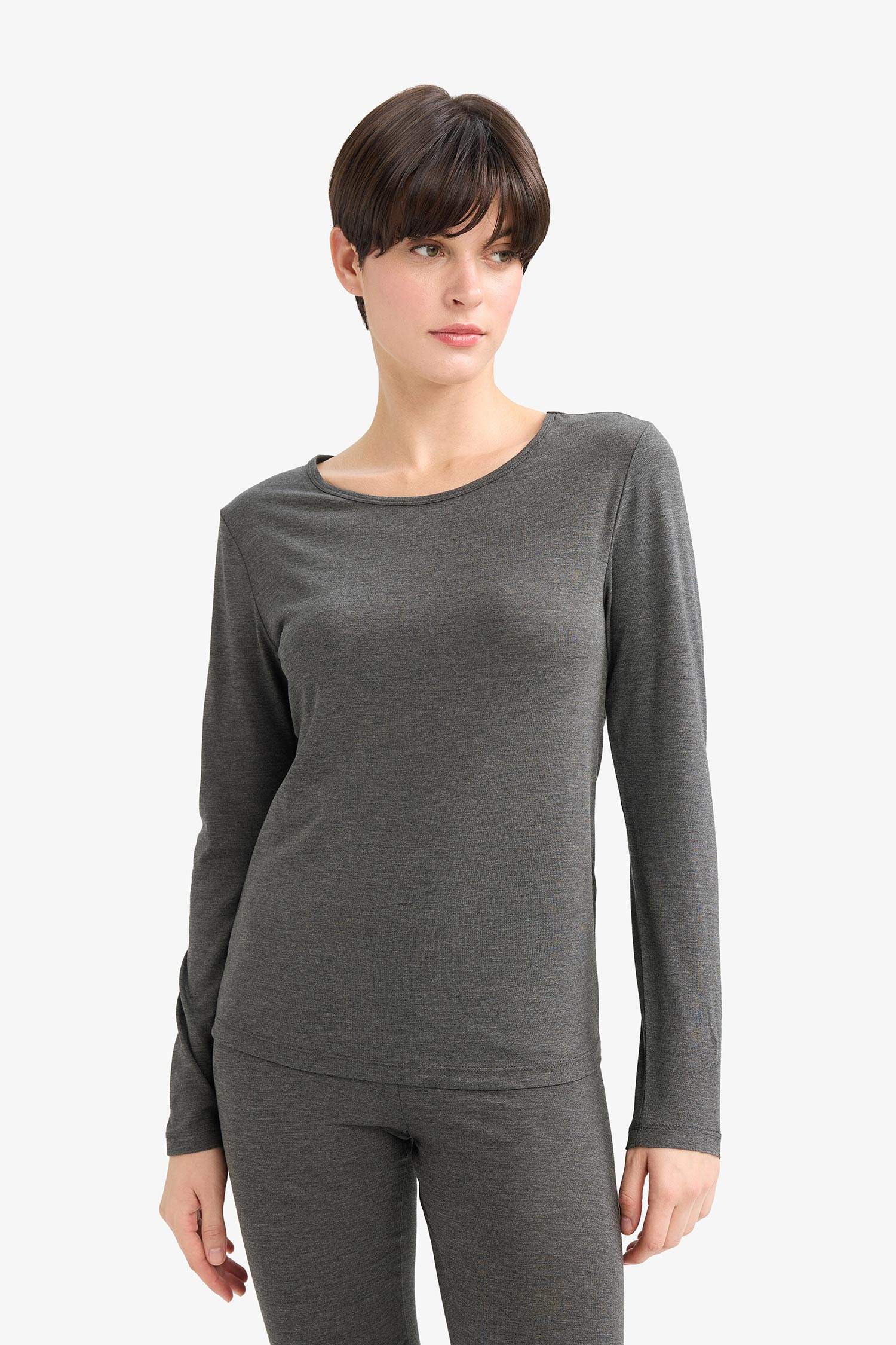 Bisiklet Yaka Uzun Kollu Üst-Fall in Love