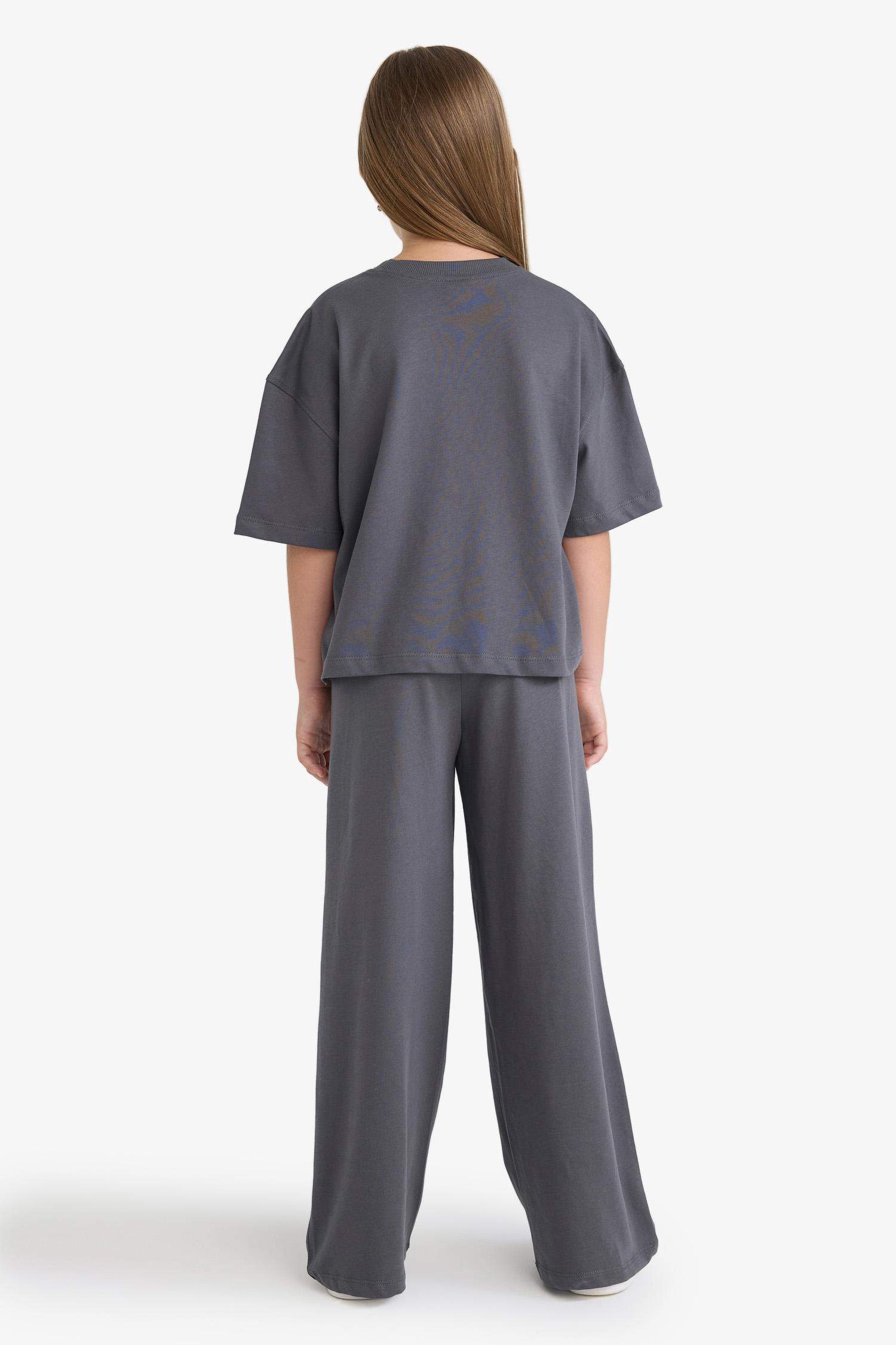 Kız Çocuk 2'li Takım Kısa Kollu Baskılı Tişört Eşofman Altı