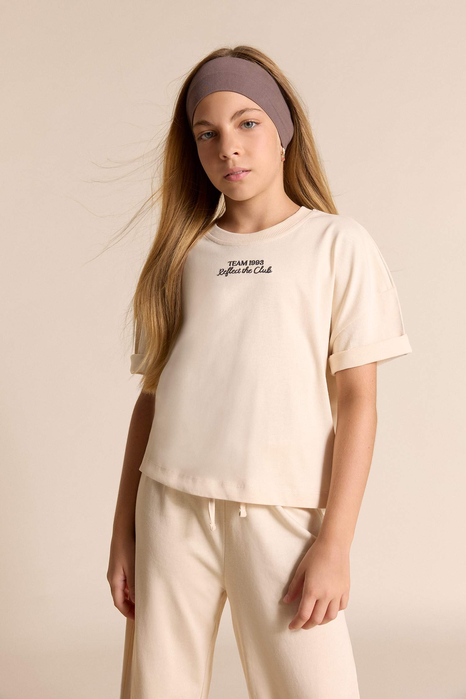 Kız Çocuk 2'li Takım Kısa Kollu Baskılı Tişört Beli Lastikli Uzun Alt