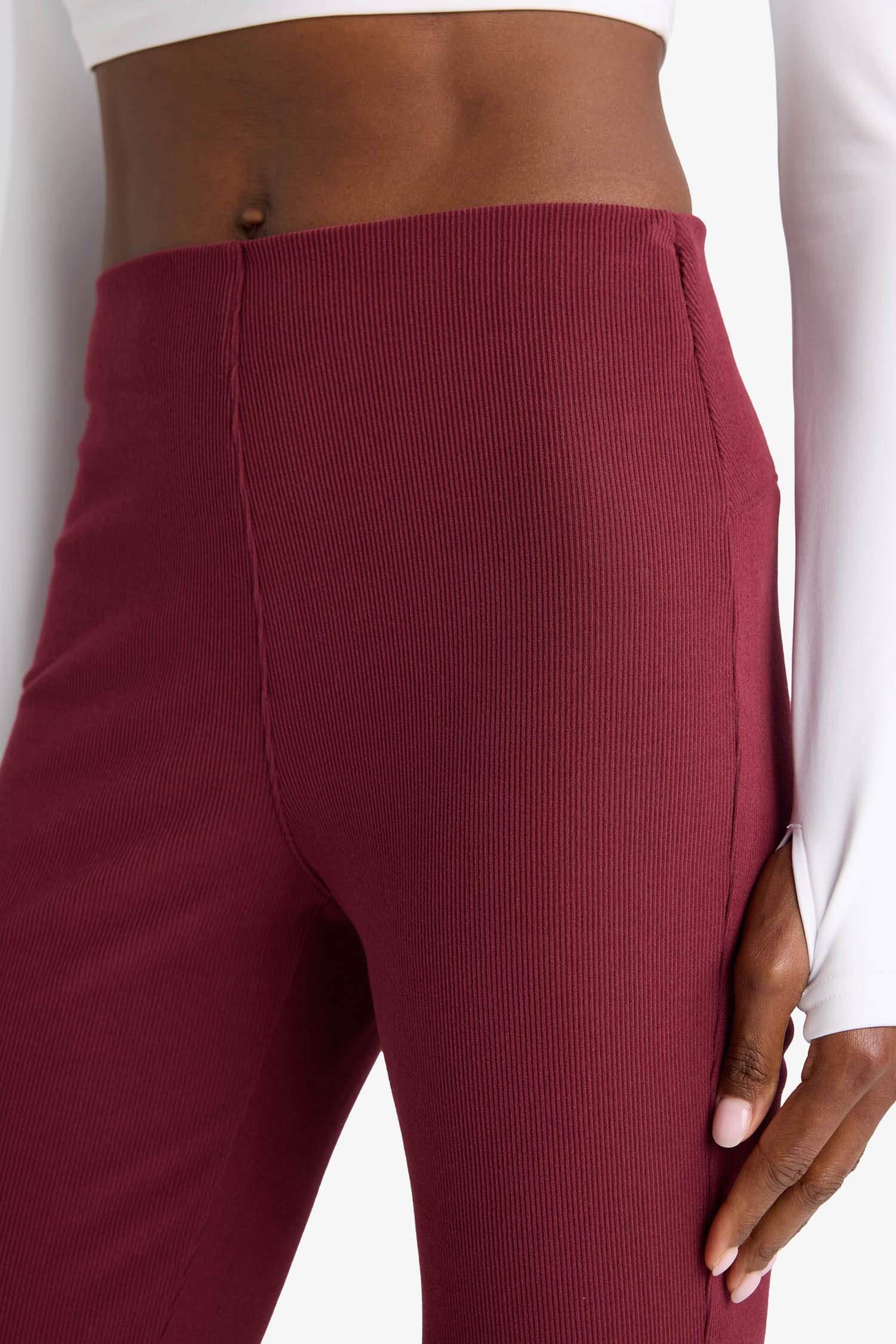 DeFactoFit Flare Fit Toparlayıcı Yüksek Bel İspanyol Paça Standart Boy Ribana Sporcu Pantolon