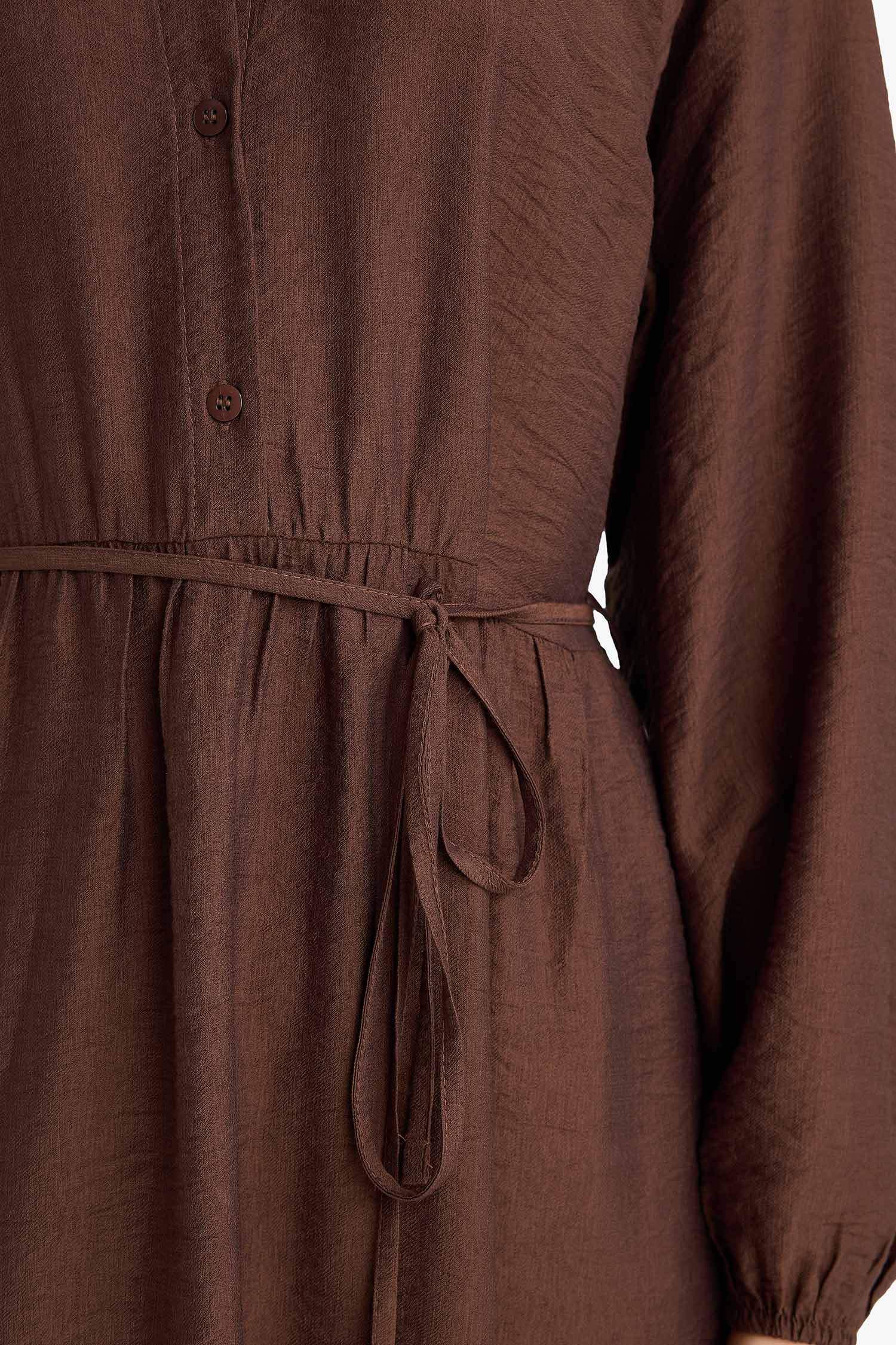 فستان طويل بكم طويل قصة مريحة