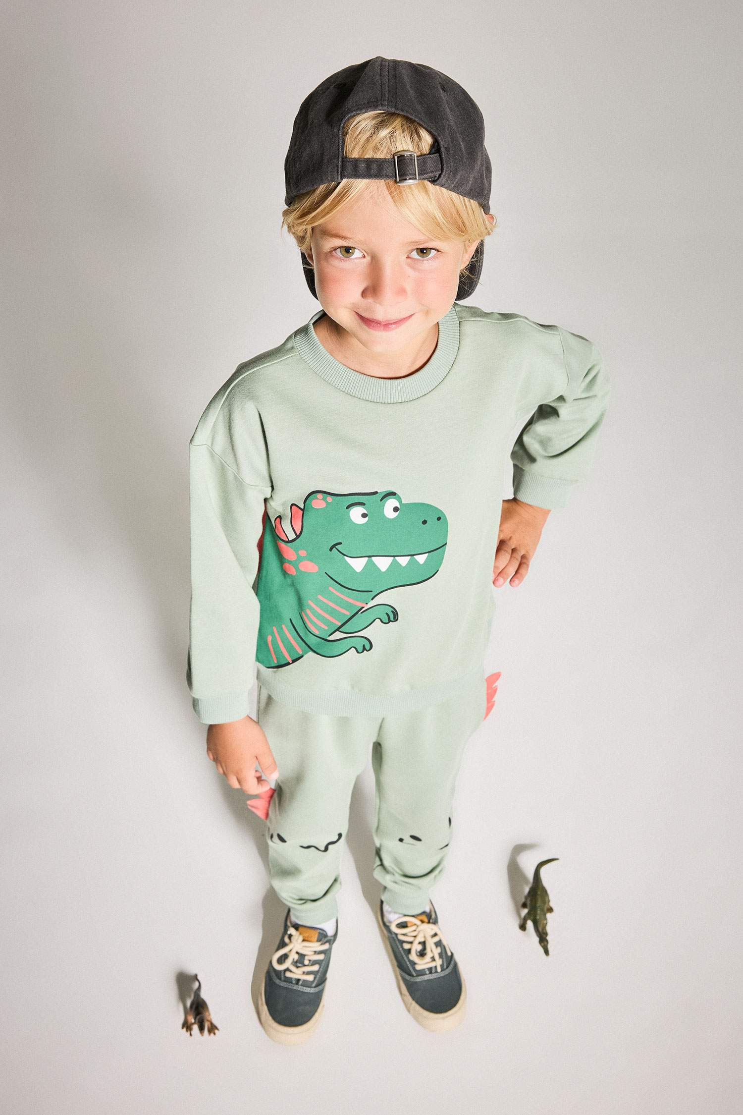 Erkek Bebek 2'li Takım 3D Dinozor Baskılı Sweatshirt Eşofman Altı