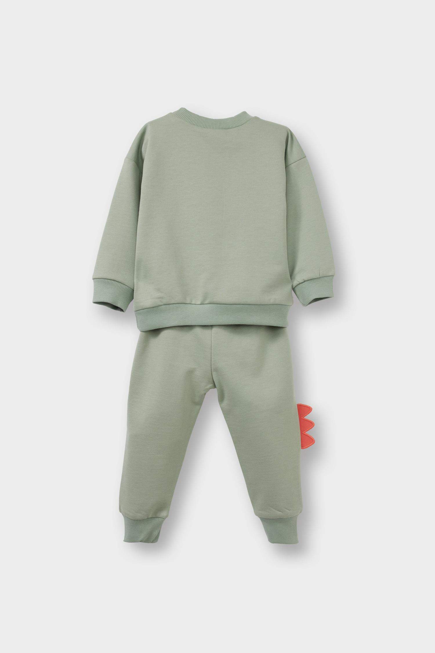 Erkek Bebek 2'li Takım 3D Dinozor Baskılı Sweatshirt Eşofman Altı