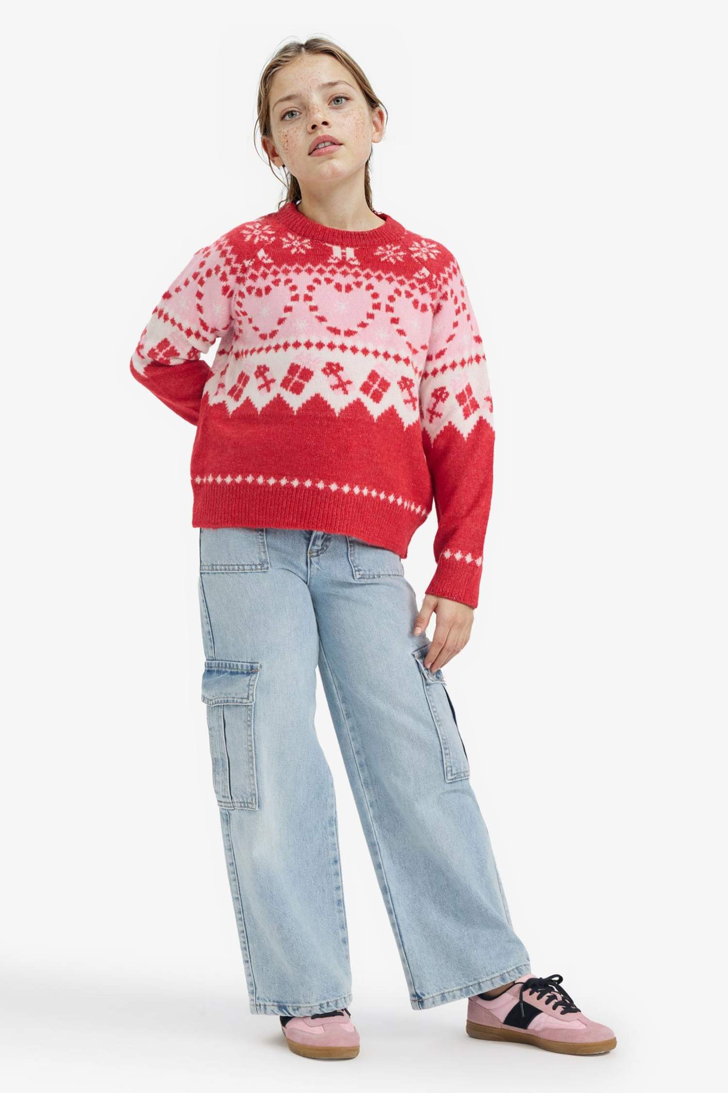 Kız Çocuk Yılbaşı Temalı Bisiklet Yaka Triko Kazak