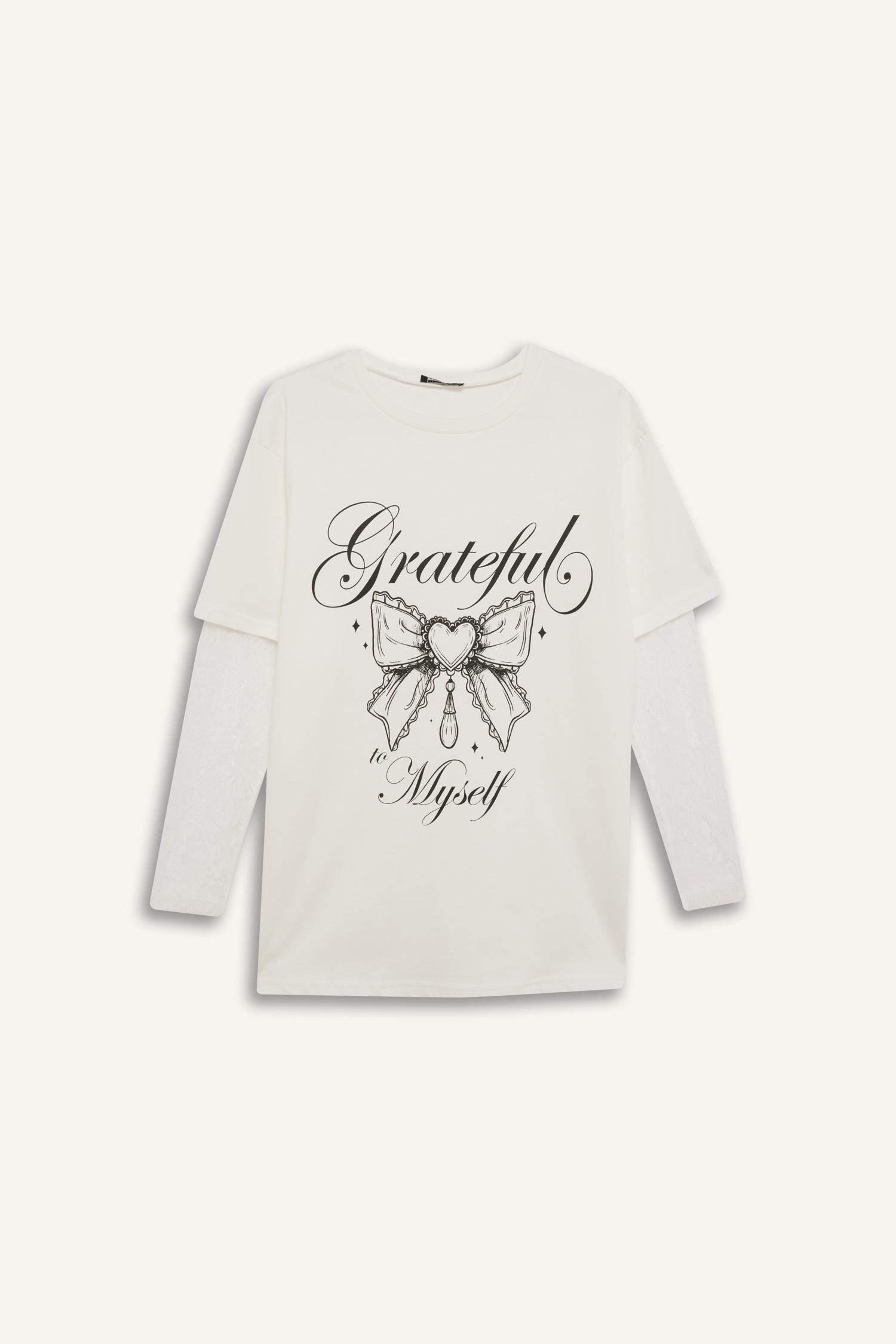 Oversize Geniş Kalıp Baskılı Uzun Kollu Tişört