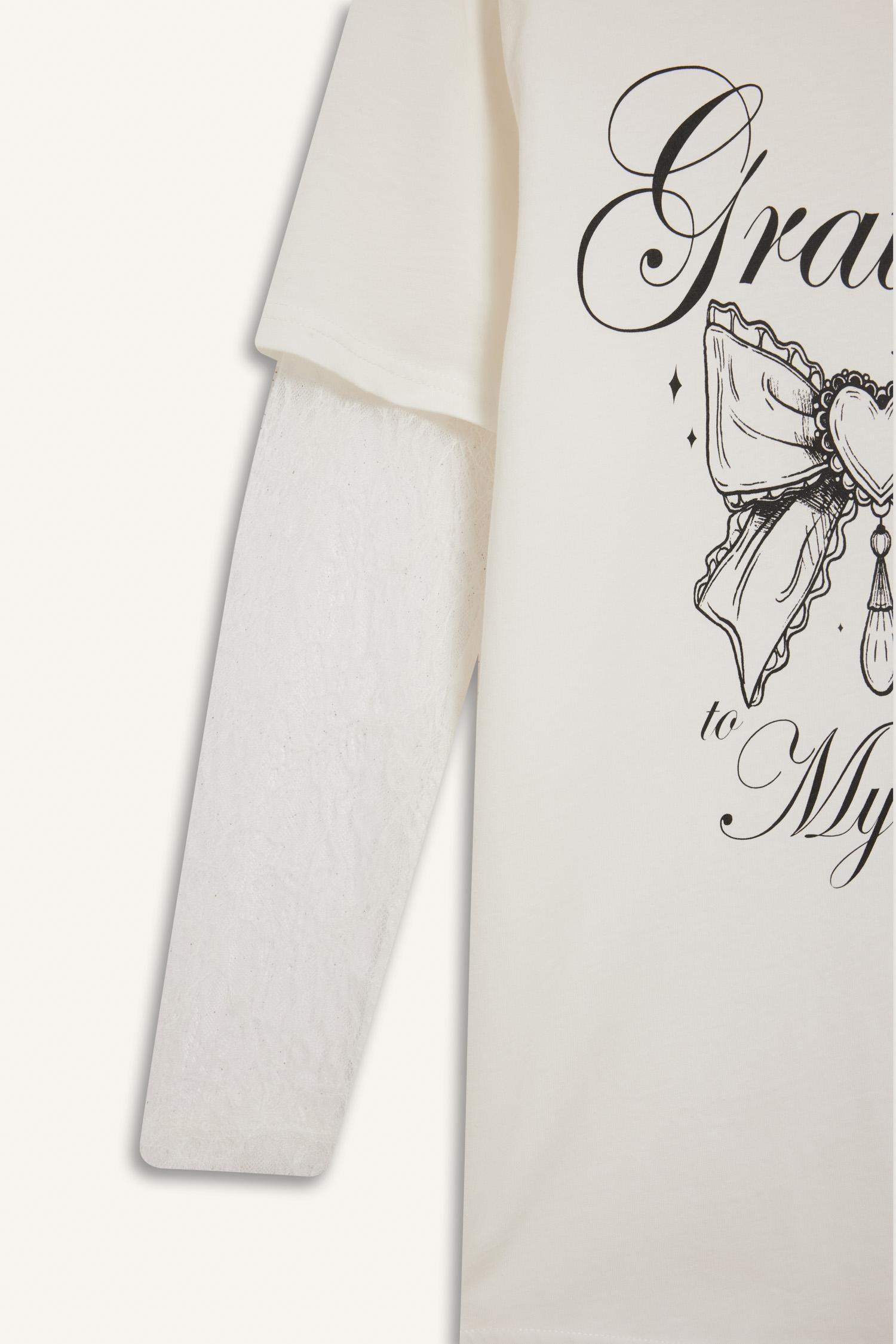 Oversize Geniş Kalıp Baskılı Uzun Kollu Tişört